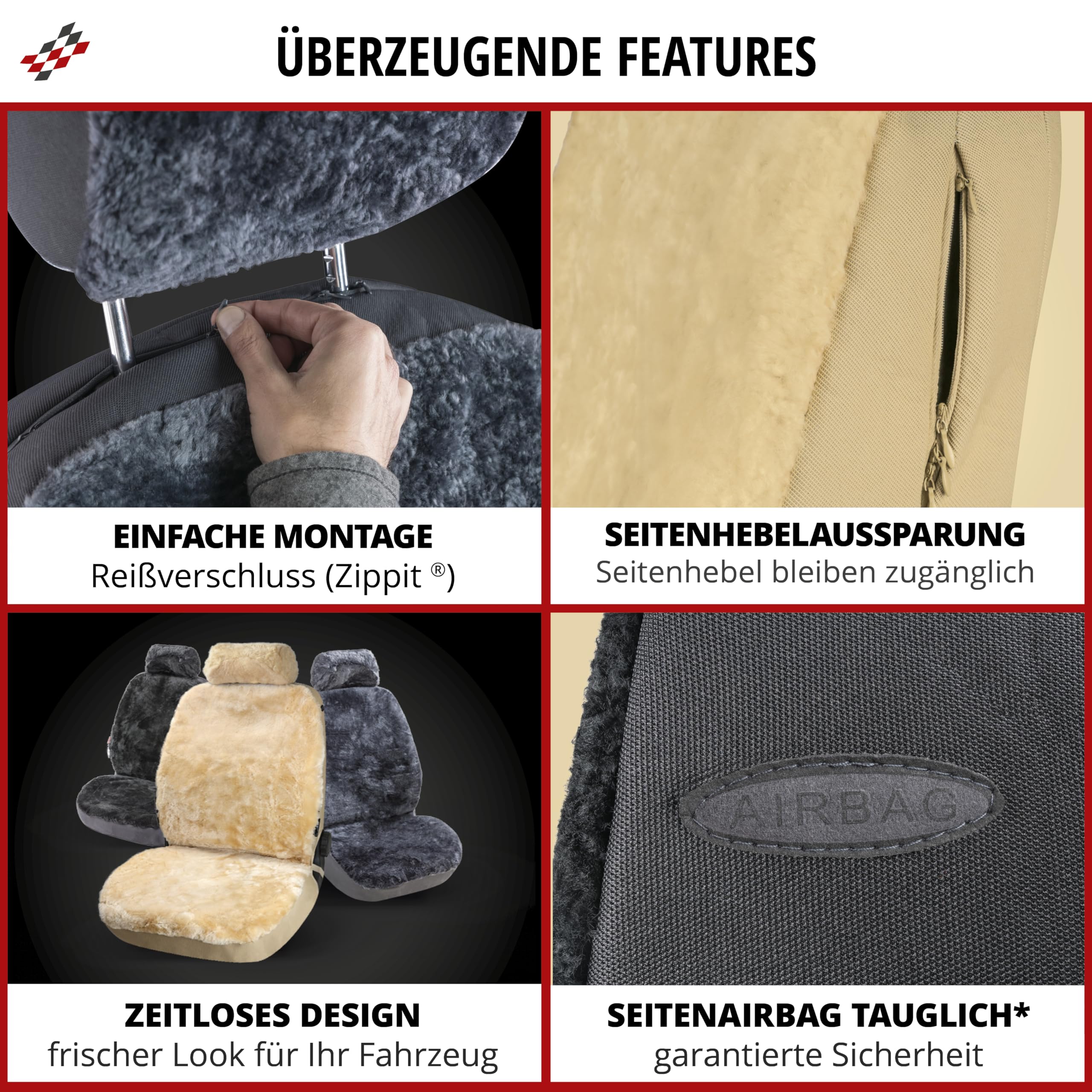 Walser Autositzbezug Lammfell, Lammfellbezug Auto, Lammfellschonbezug, Autoschonbezug echt Lammfell, Sitzbezug Lammfell schwarz