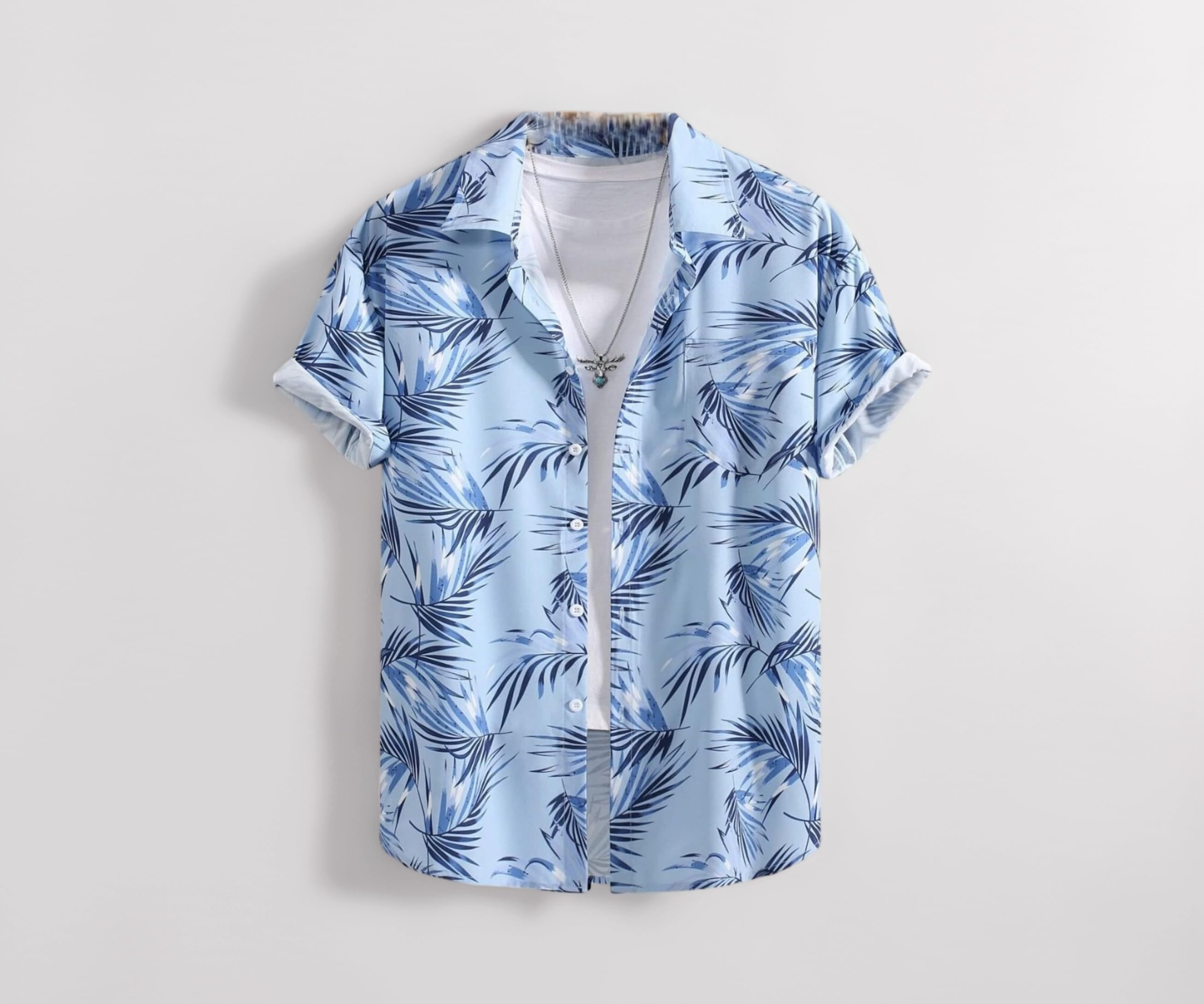 Menโs Tropical Printed Shirt | Hawaiian Beach Wear Summer Shirt for Men | Lightweight Breathable Casual Half Sleeve Button Down Shirts | Vacation Resort Wear Stylish Palm Leaf Print Shirt's