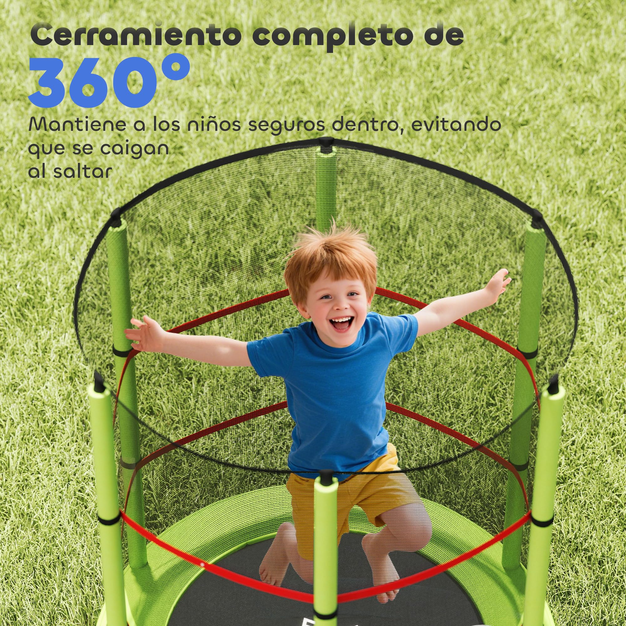 HOMCOM Cama Elástica Infantil Ø140x190 cm Trampolín para Niños de 3-6 Años con Red de Seguridad Carga 45 kg para Interior