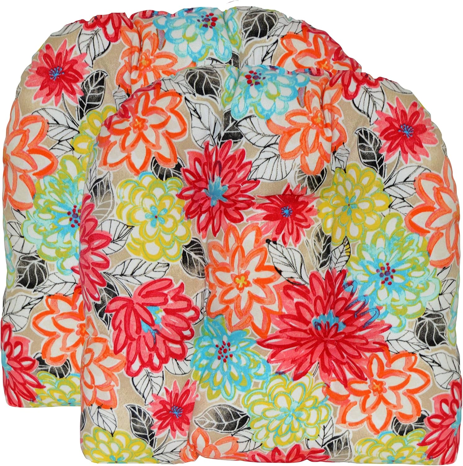RSH DECOR: Tufted U-Shape Wicker Seat Cushions Set of 2 | 19 x 19 | All-Weather Spun Fabric | Water-Resistant | Outdoor Chair Cushions for Patio Furniture | Artistic Floral - Made in USA