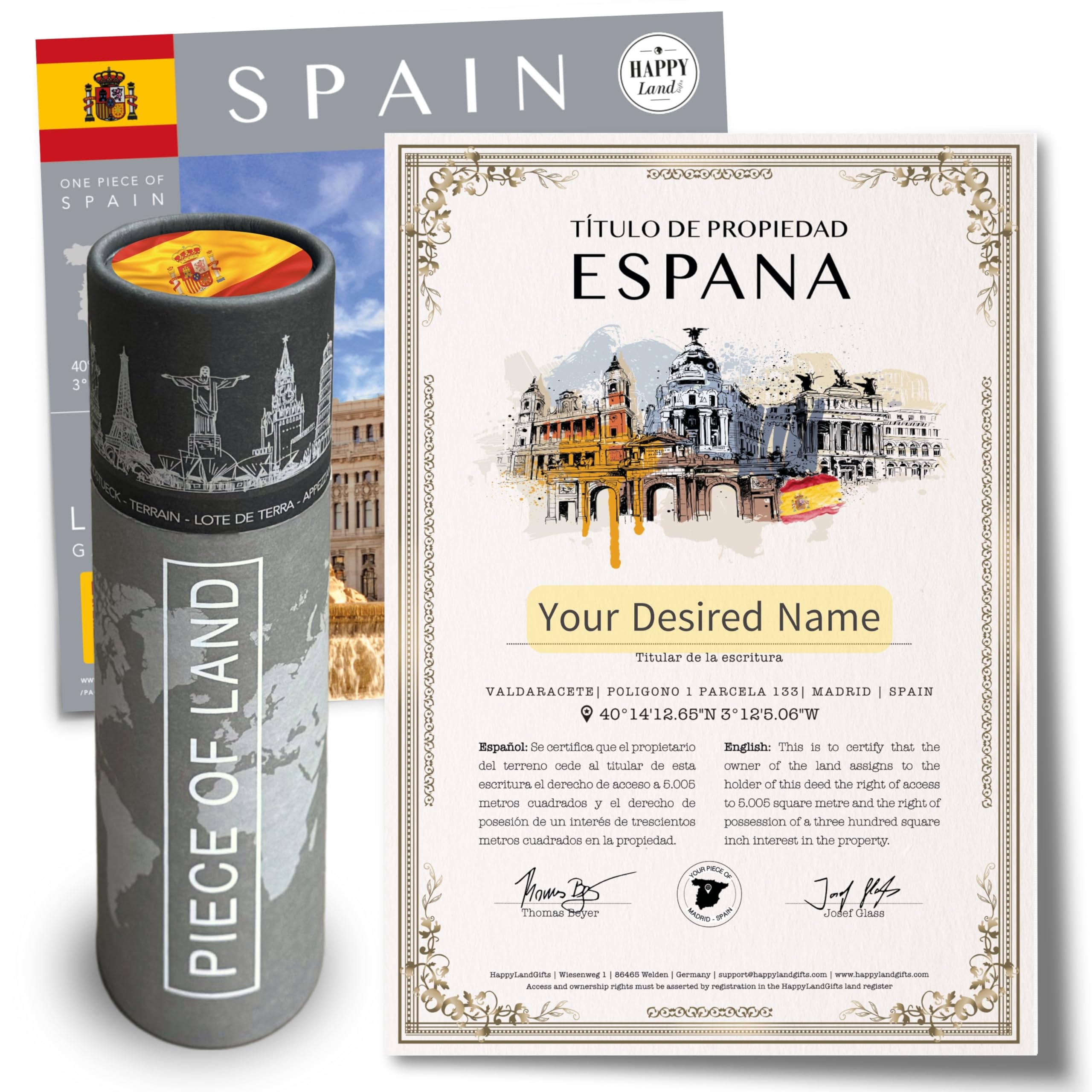 Spanish Premium Gifts for Women an Men | Real Piece of Spain | Spanish Themed Gifts | Personalised Certificate | Madrid Gift Ideas | Unique Gift ideas | Regalo Espana