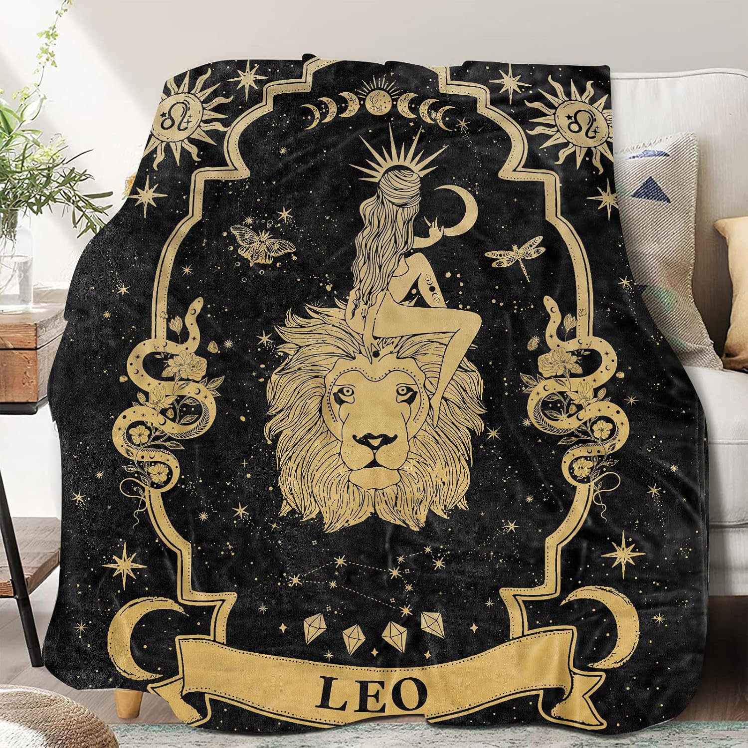 Aries Zodiac Blanket 60"X50", Witchy & Gothic Gifts - Soft Throw Blanket with Tarot Moon Constellation Pattern - Image 8