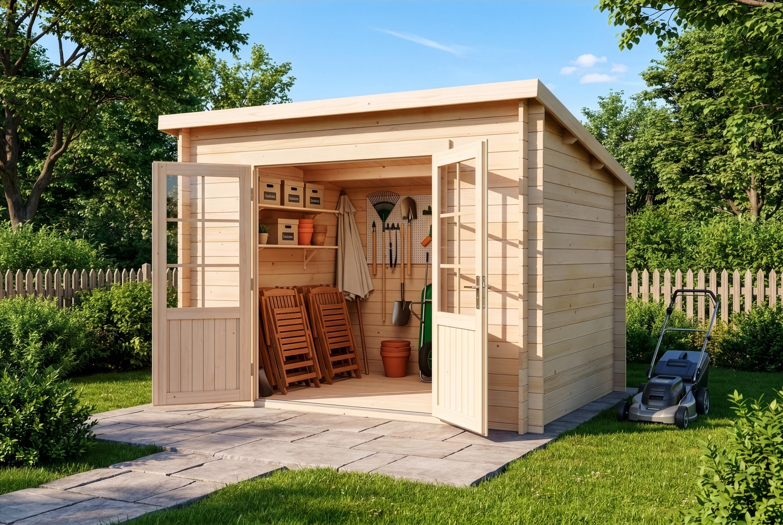 Alpholz Gartenhaus Maria aus Massiv-Holz | Gerätehaus mit 28 mm Wandstärke | Garten Holzhaus inklusive Montagematerial | Geräteschuppen Größe: 300 x 250 cm | Pultdach…