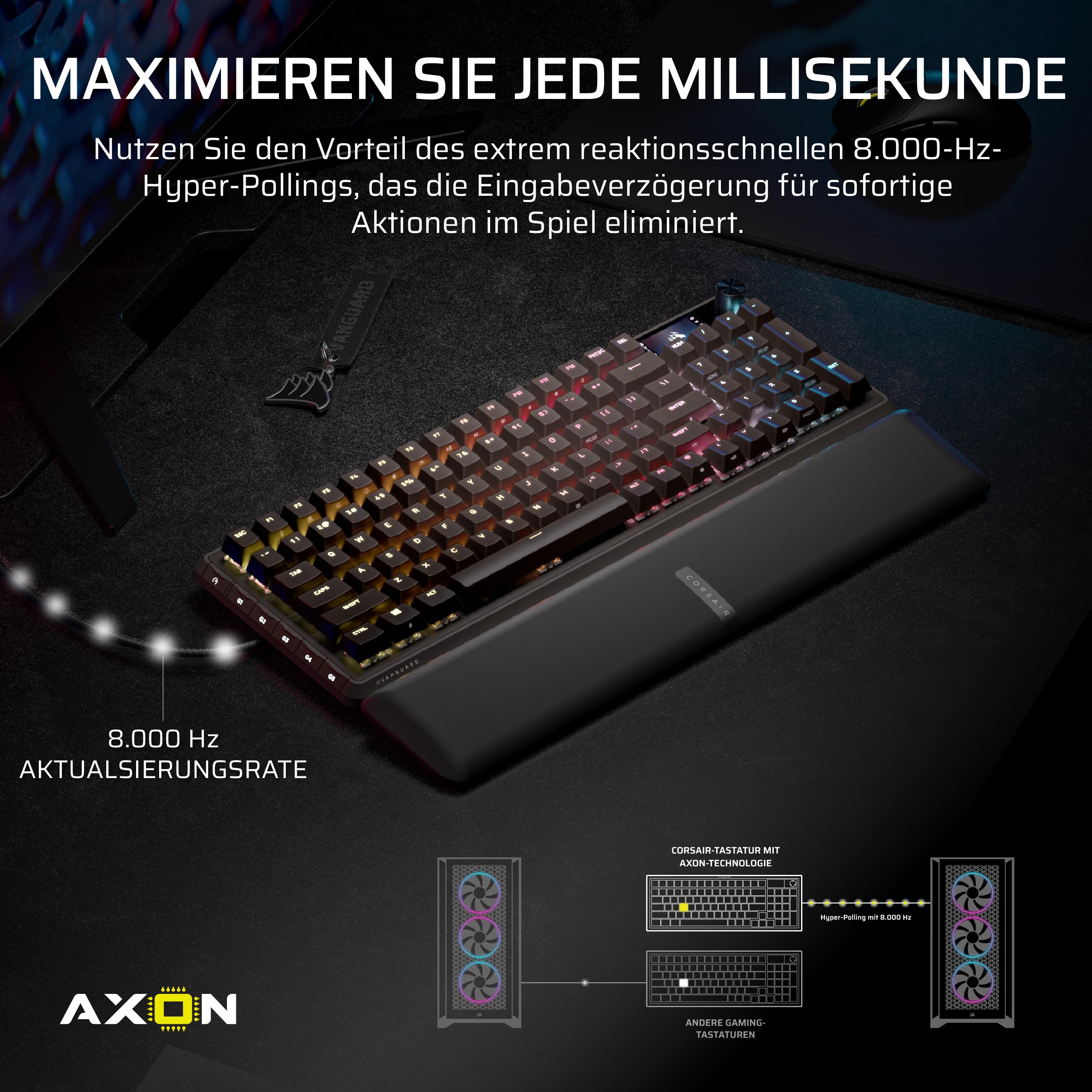 Corsair Vanguard PRO 96 Kabelgebundene Gaming-Tastatur Schwarz QWERTZ DE Hall-Effekt 96% MGX Hyperdrive Schalter 8000Hz Rapid Trigger Virtual Stream Deck SOCD Flashtap