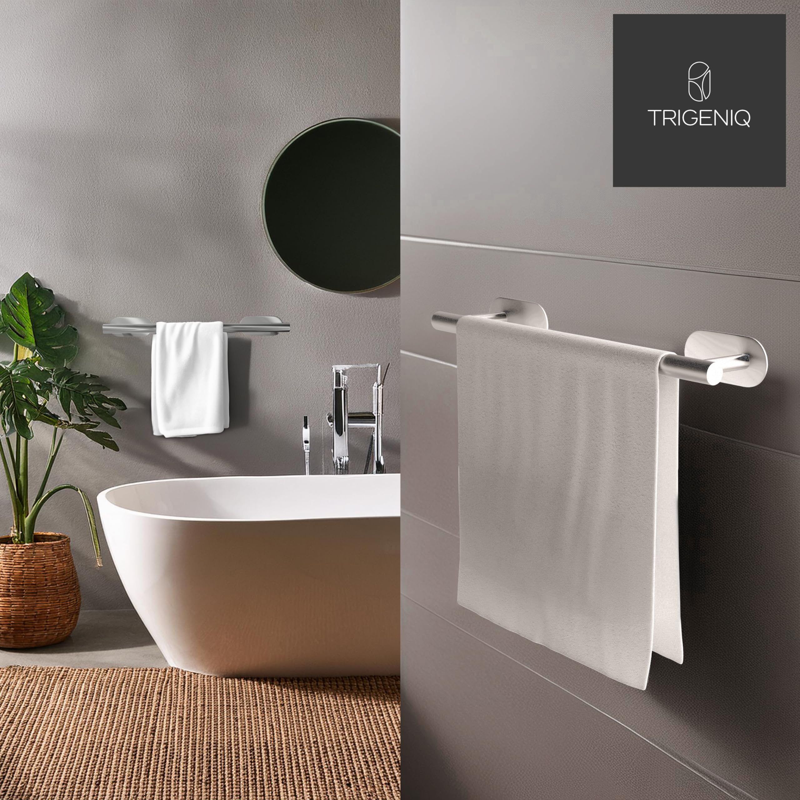 Porta Asciugamani Bagno in acciaio Inox Adesivo 40cm X 7,5cm - Appendi Asciugamani Bagno - Adesivo Extra Resistente