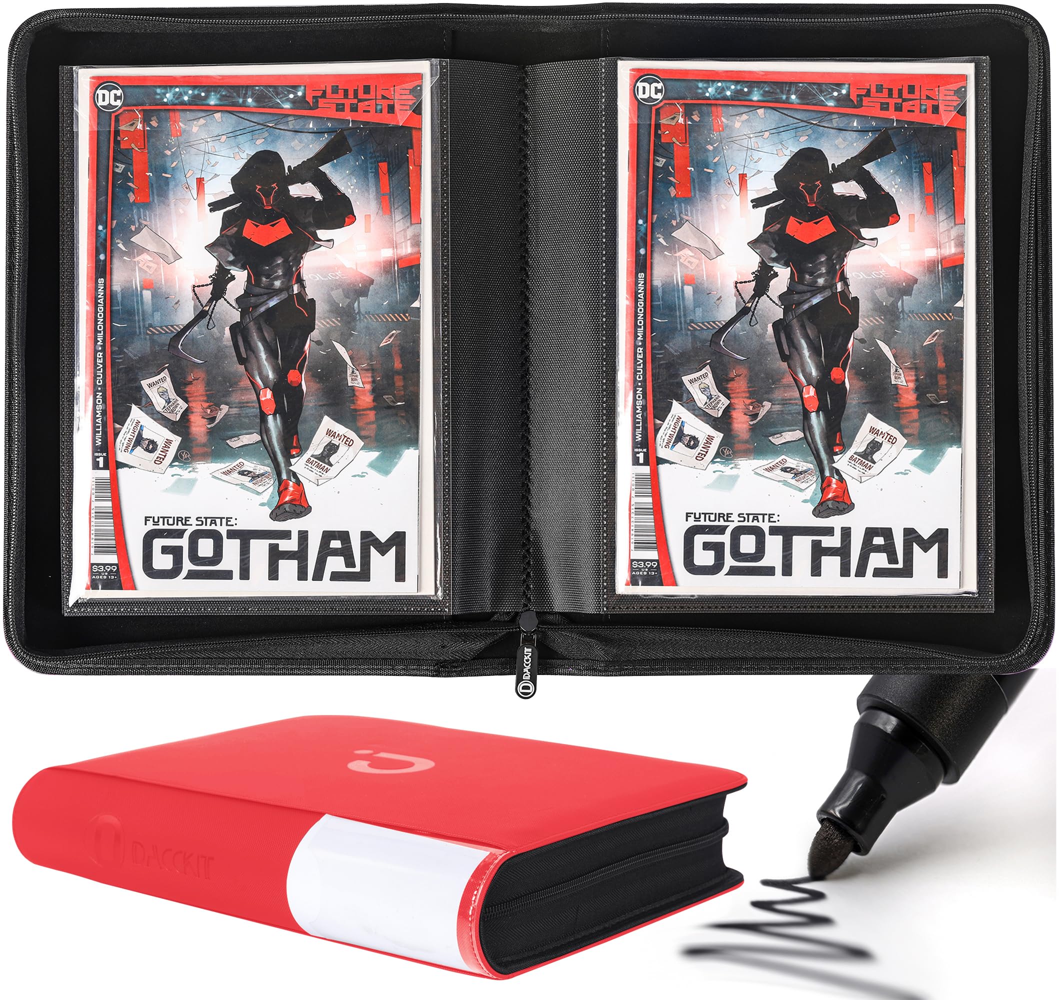 D DACCKIT Comic Binder, Comic Book Album with Sleeves Fits Regular Comics and Comic Bagged and Boarded, Comic Storage Binder Holds 24 Comic Books(Model A,Classic Red) — image 1