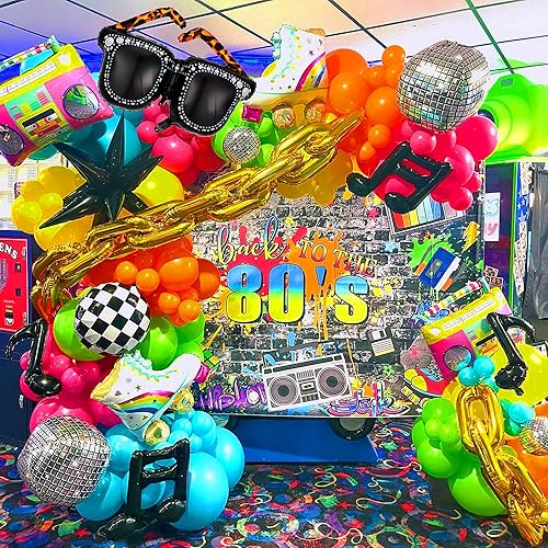 Miniatura 3 de 90s 80s Disco Theme Party Decorations, 171Pcs Balloon Arch Kit with Retro Disco Ball Radio Glasses Roller Skate Musical Note Chain Star Foil