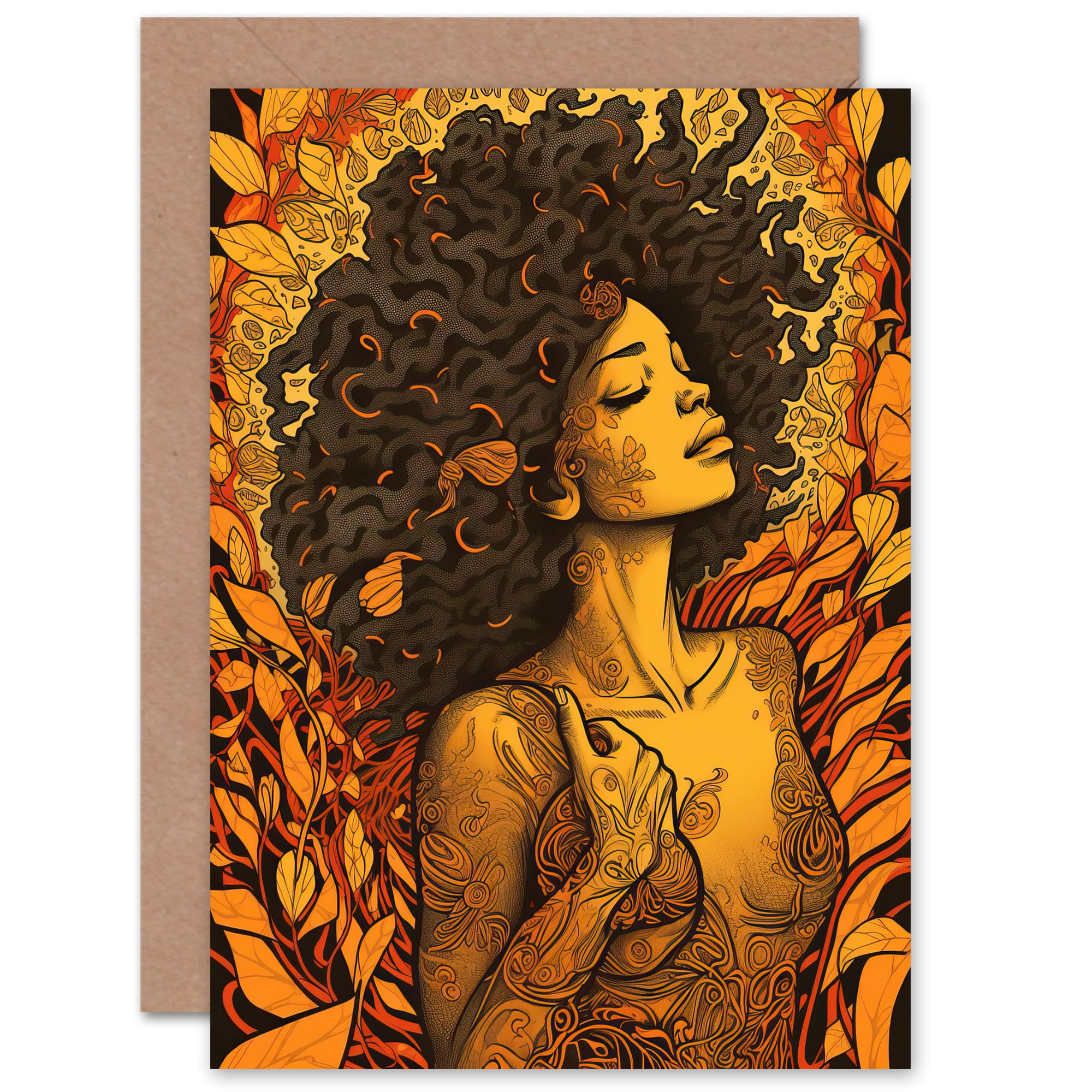 Artery8 Autumn Amber Afro for Wife Her Mum Sister Daughter Mom Gran Nan Birthday Thank You Mothers Day Blank Art Greeting Card