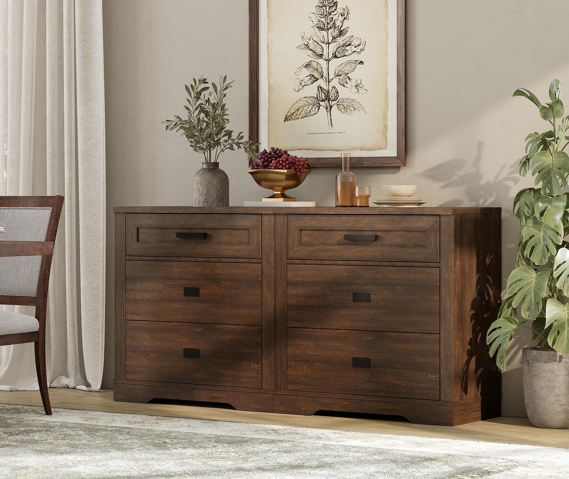 Amazon.com: WAMPAT 2-in-1 Rustic Wood Dresser Set, Farmhouse Storage Chest  with Smooth Drawers, 63" Wide Dresser TV Stand, Dark Walnut Brown : Home &  Kitchen