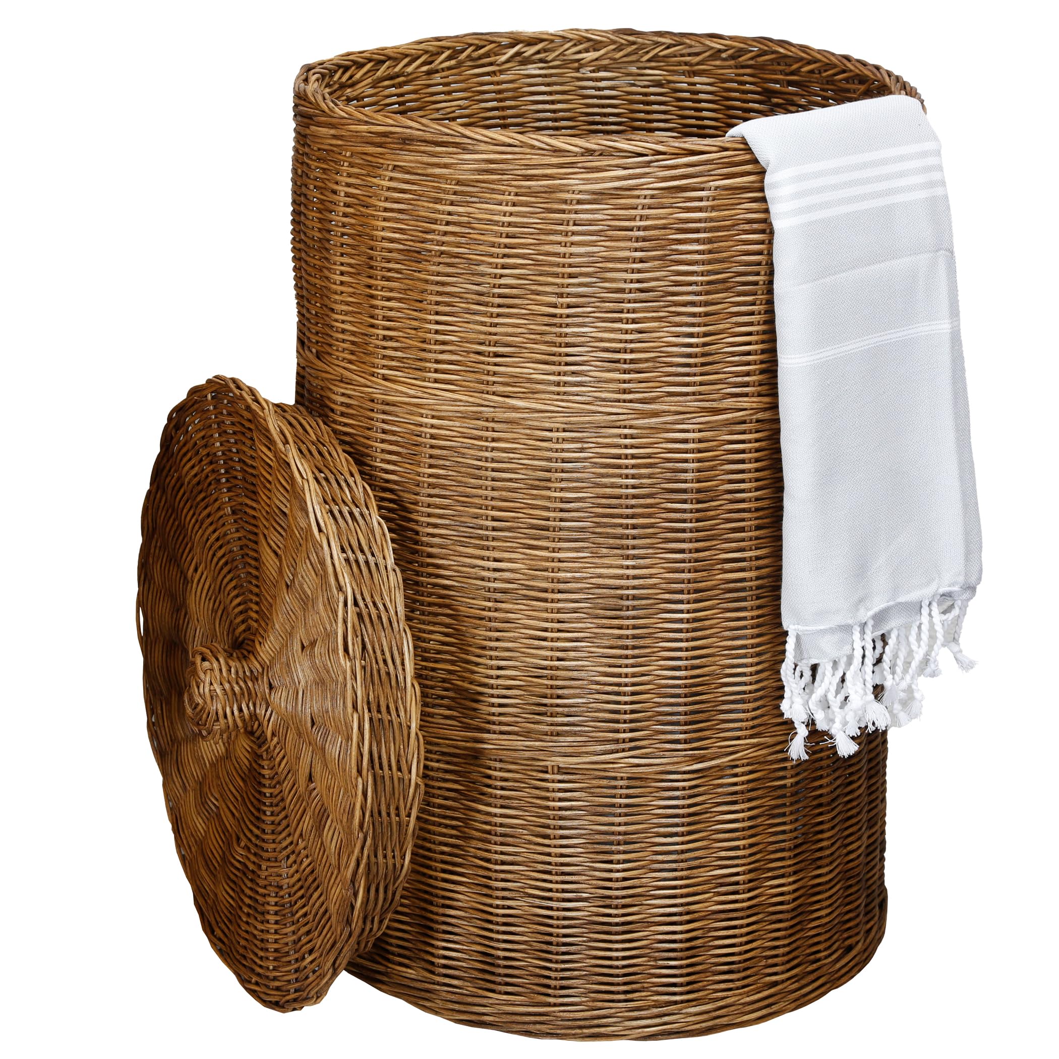 Aufbewahrungsbox mit Deckel – Wäschekorb Geflochten, Flechtkorb aus Rattan 50l | Aufbewahrung & Aufbewahrungskorb