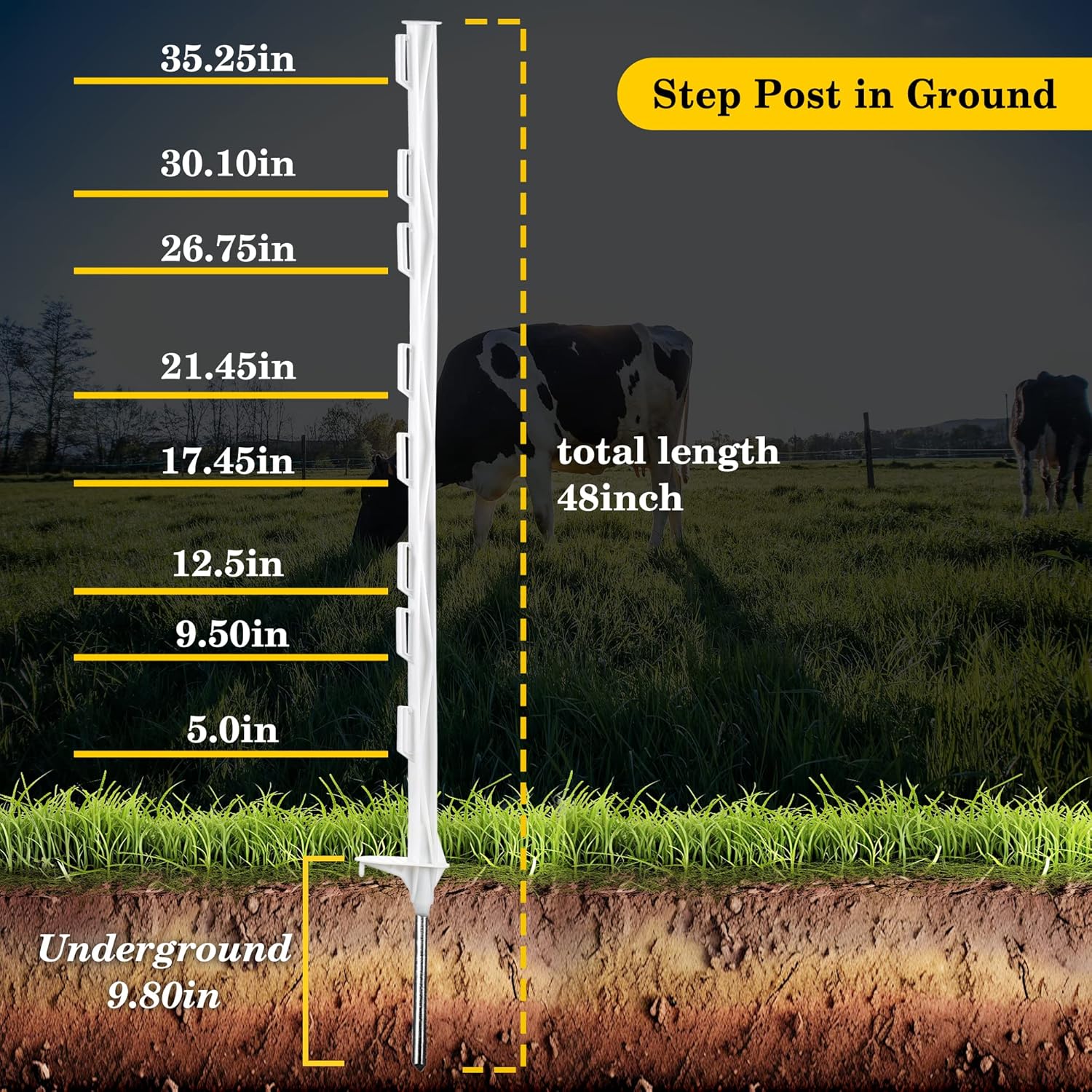 FENSMILE 48Inch Step-in Fence Post-Electric Fence System Post for Garden and Farm（25 Pack）,White