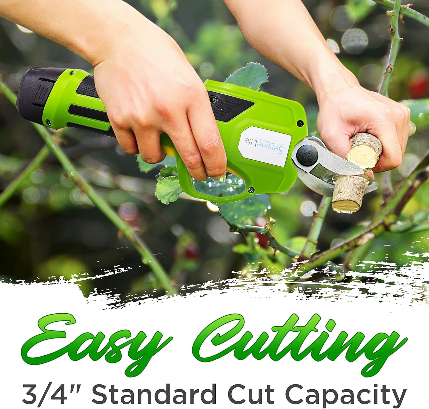Power Pruner Electric Metal Shears - 7.2v Lithium-ion Rechargeable Battery Powered Electric Pruning Shears Garden Trimmer - Hand Held Cordless Tree Branch Cutter w/Safety Switch - SereneLife PSPR170