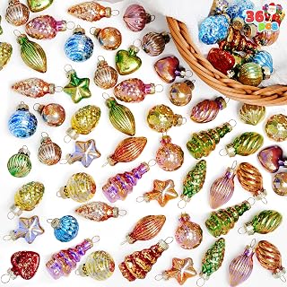 Joiedomi 36 Pcs Christmas Vintage Glass Ornaments, Retro Glitter Colorfu...