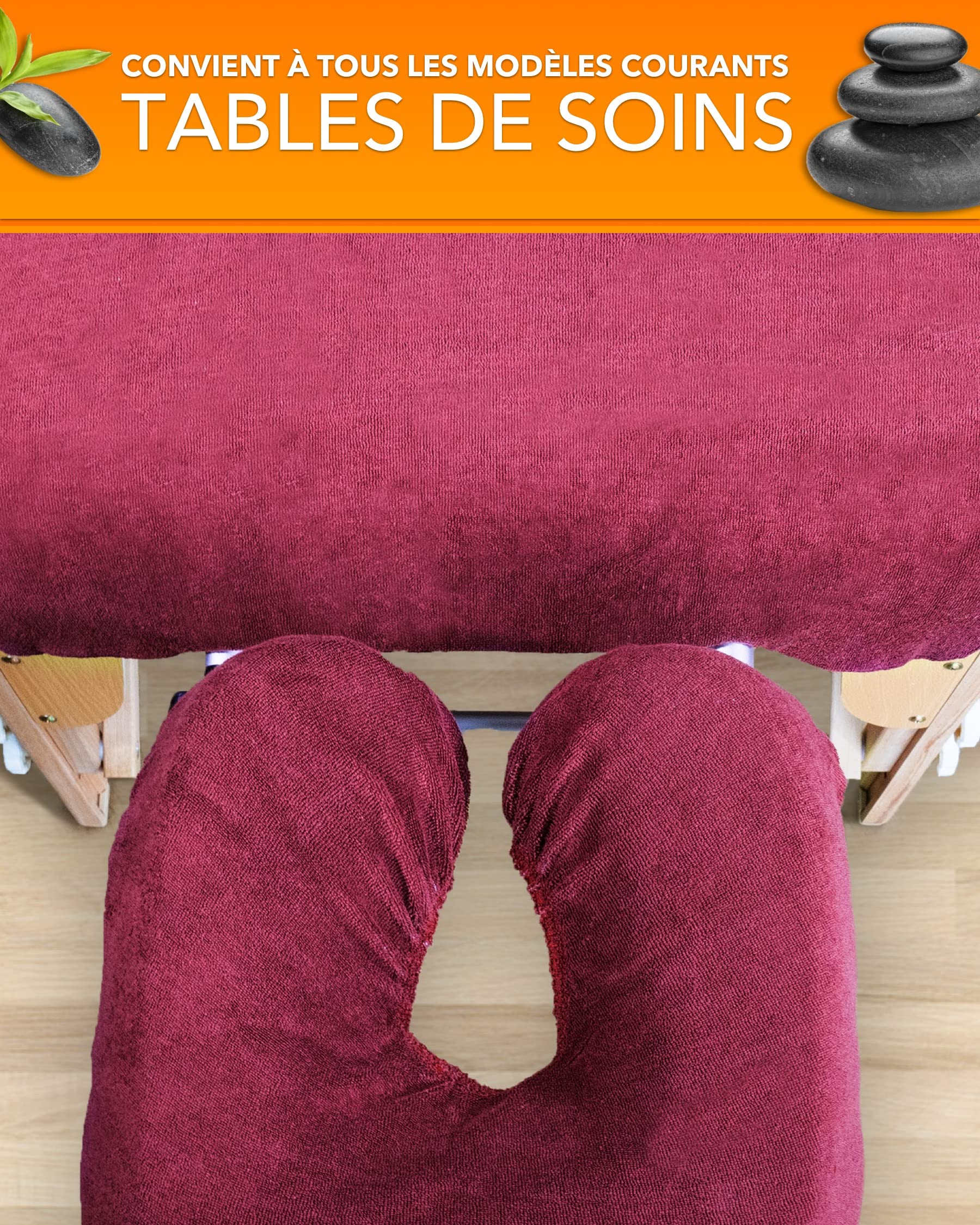 ZEN — Drap housse table de massage et appuie-tête — housse table de massage en éponge pour tables d'esthétique, de thérapie et de traitement — housse de table lavable à 60° (Bourgogne)