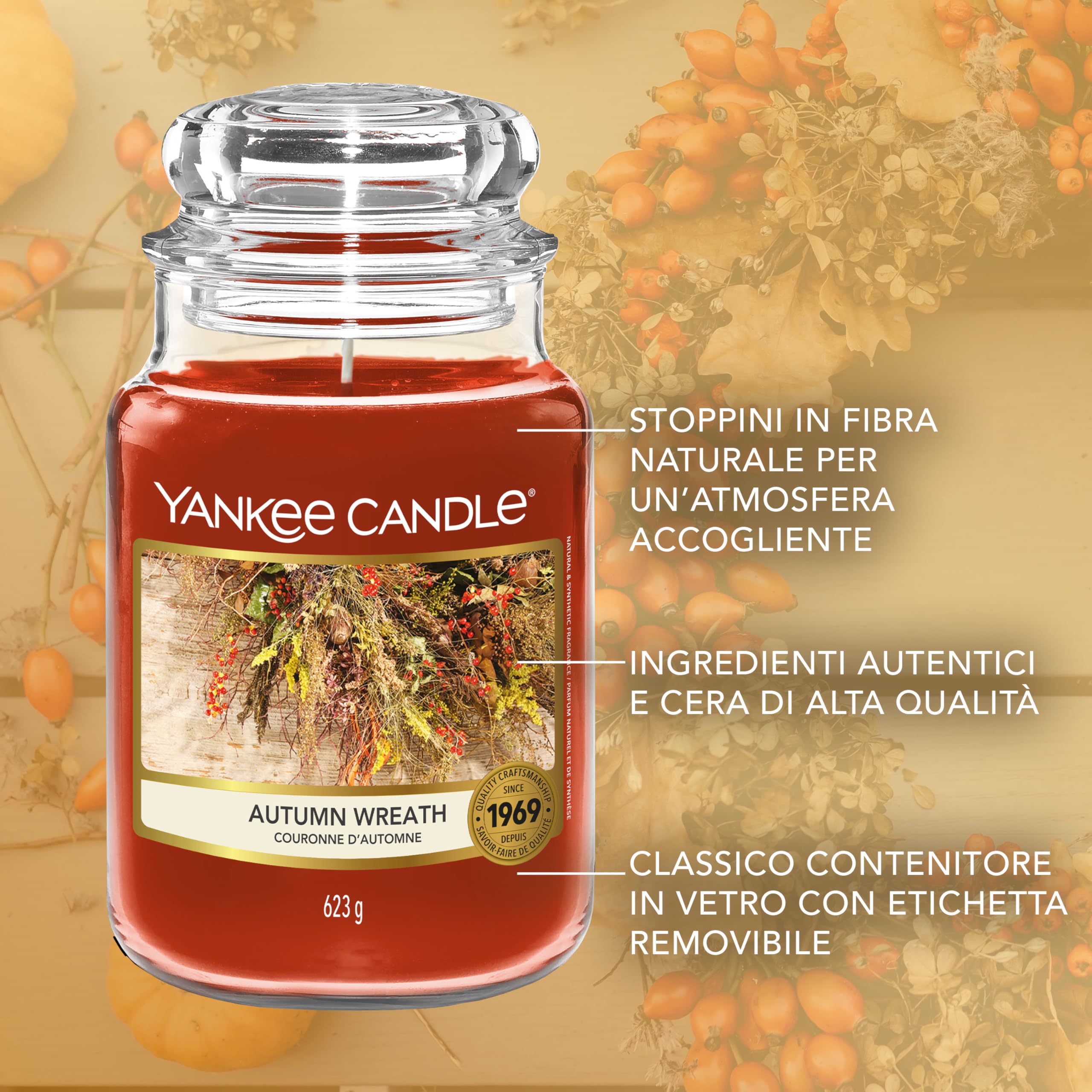 Yankee Candle Candela profumata in giara grande, Autumn Wreath, Durata Fino a 150 Ore, Regali ottimi per le donne