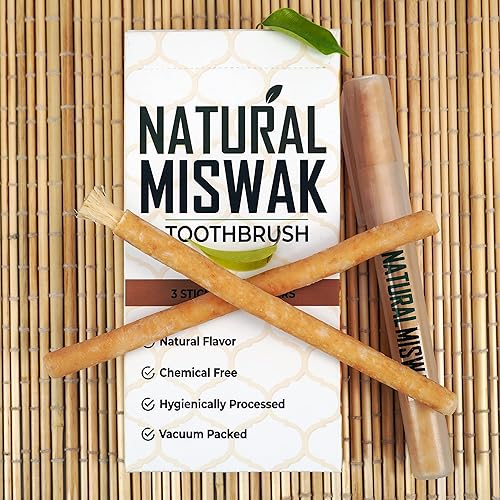 Miswak Sticks for Teeth, Natural Toothbrush, No Toothpaste Needed, Miswak Toothbrush Stick also known as Siwak Chew Sticks for Humans, Meswak, مسواك - 3 Count (Pack of 1)