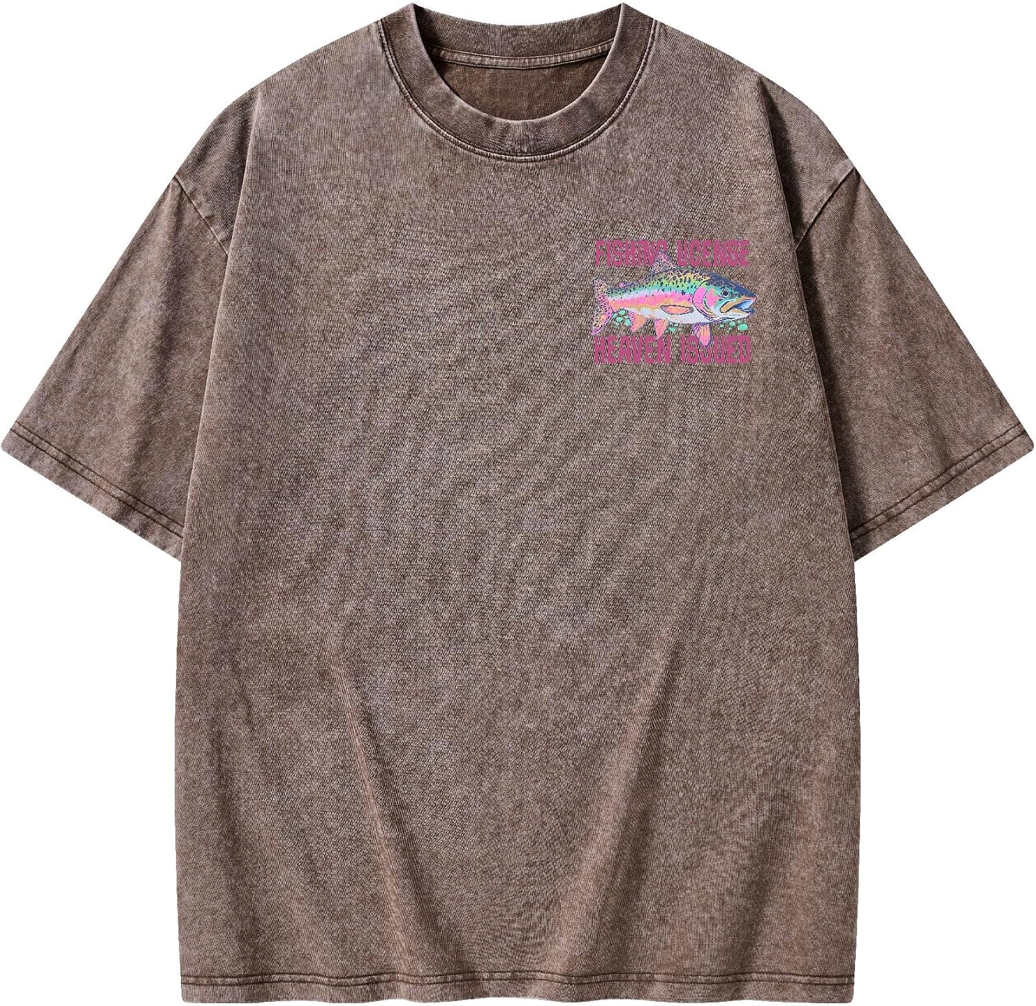Graphic Tees Summer Novelty Women Men Cotton Oversized Fish with Bible Christian Washed T-Shirt