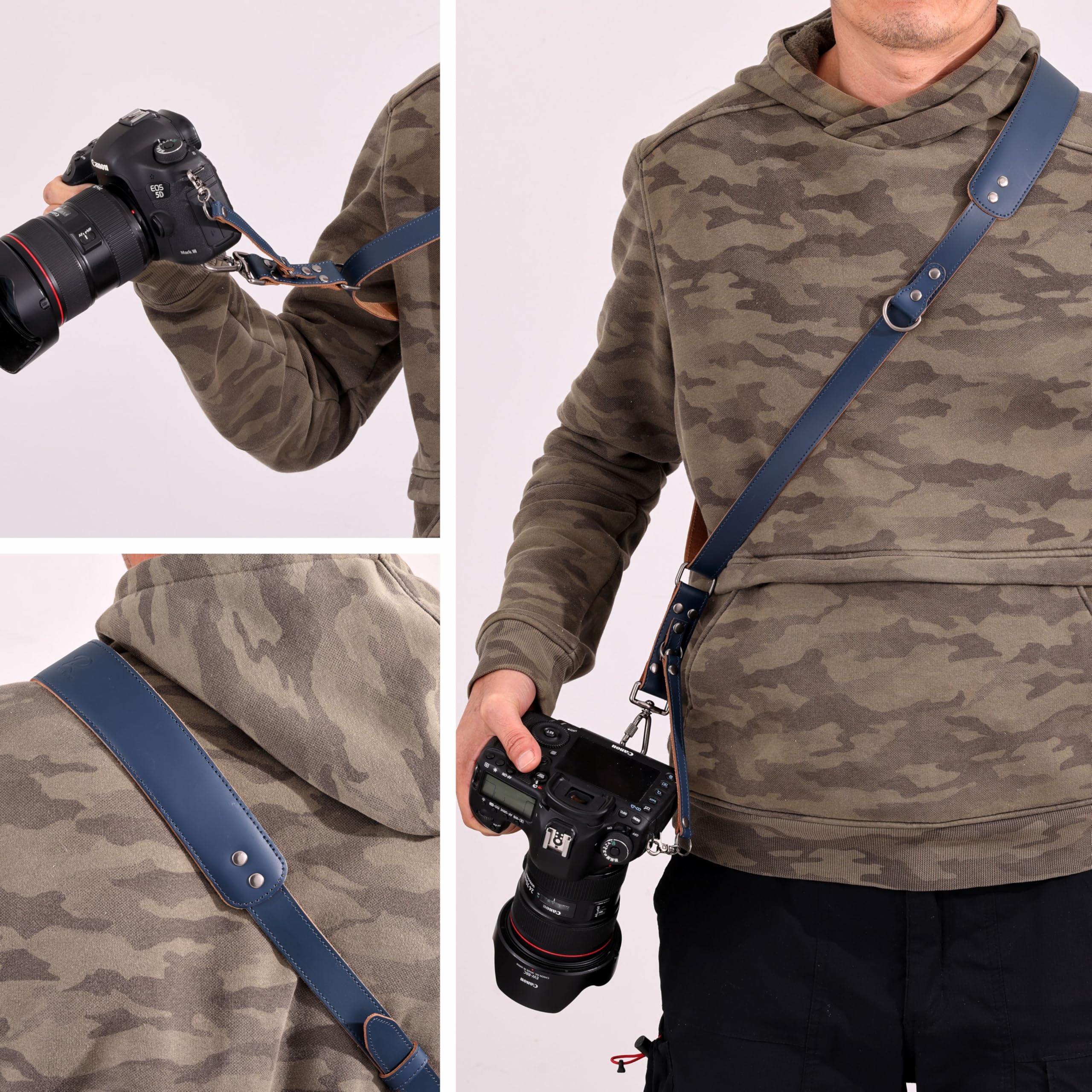 Padwa Lifestyle Cinghia per fotocamera singola blu per una macchina fotografica, singola cinghia per fotocamera in pelle pieno fiore, attrezzatura per fotocamera multi singola per cinghia DSLR/SLR,