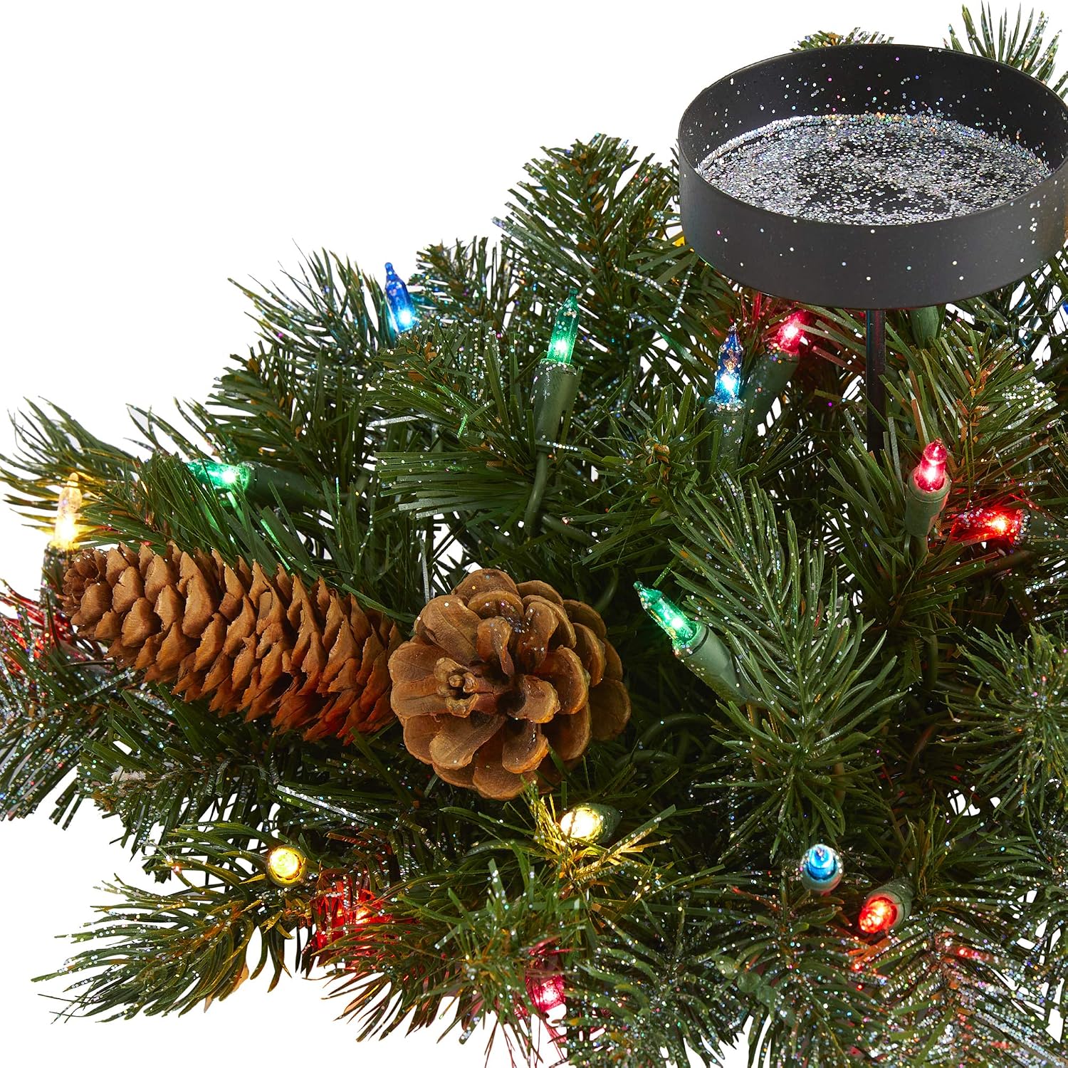 Nearly Natural 20in. Flocked and Glittered Artificial Christmas Pine Candelabrum with 35 Multicolored Lights and Pine Cones