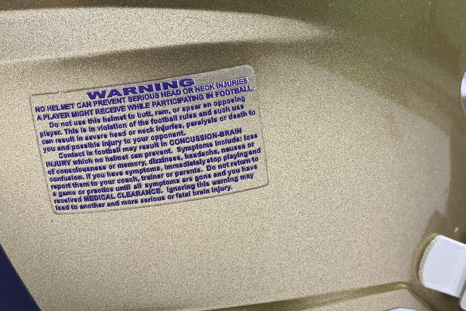 Warning Label Decal for Football Helmets (Purple) - Green Gridiron