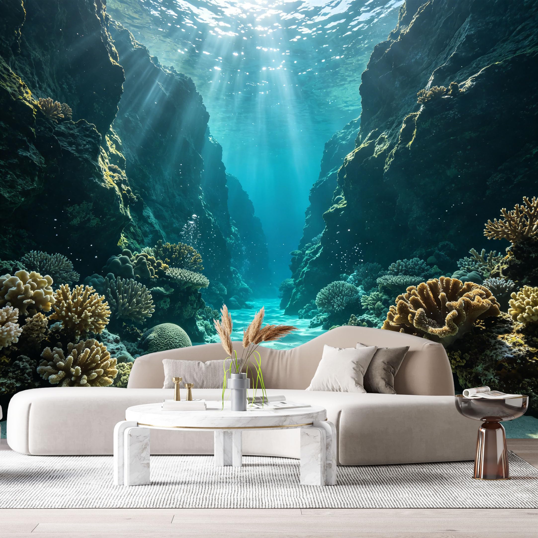 Custom Size Wall Murals Ocean Marine Underwater Coral Reef Sunlight Rays SelfAdhesive Wall Fabric Removable Large Wallpaper for Photo Living Room