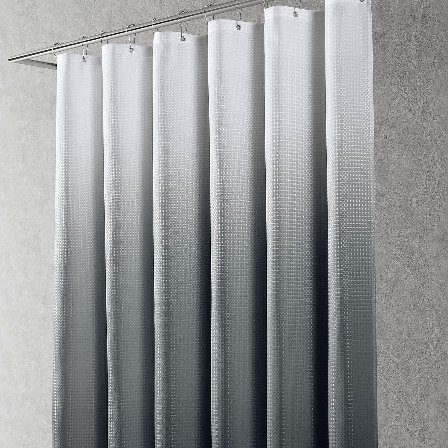 Dark Grey Textured Fabric Bath Shower Curtain, Polyester Ombre Shower Curtains for Bathroom, Water Repellent Bath Curtain Liner with 12 Hooks,Machine Washable,72 x 78 inch