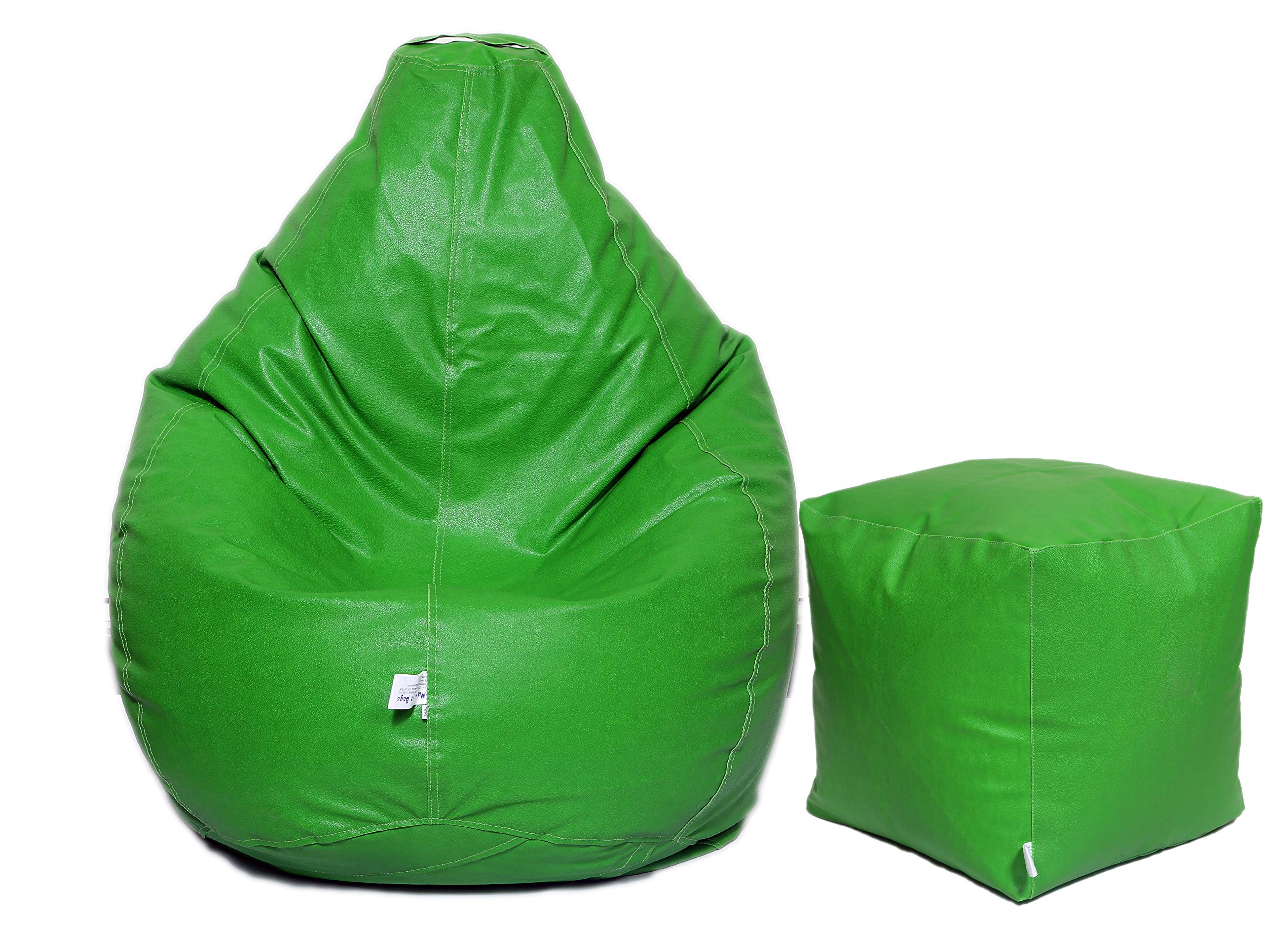 Raya Collection� Leatherette Bean Bag and Puffy Cover (Set of 2, Without Beans) (XXXL, Green)