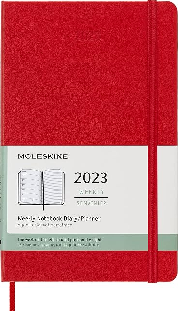Moleskine Weekly Planner 2023, 12-Month Weekly Diary, Weekly Planner and Notebook, Hard Cover, Large Size 13 x 21 cm, Colour Scarlet Red, 144 Pages
