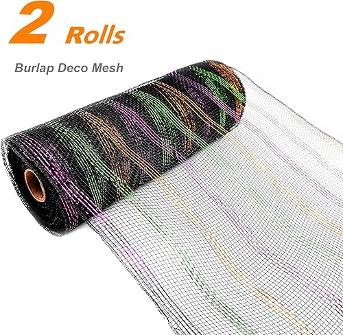 Miniatura 6 de 2 rollos de cinta de malla decorativa de 10 pulgadas x 30 pies para decoración de Halloween, decoración de coronas de árbol de Navidad, negro,