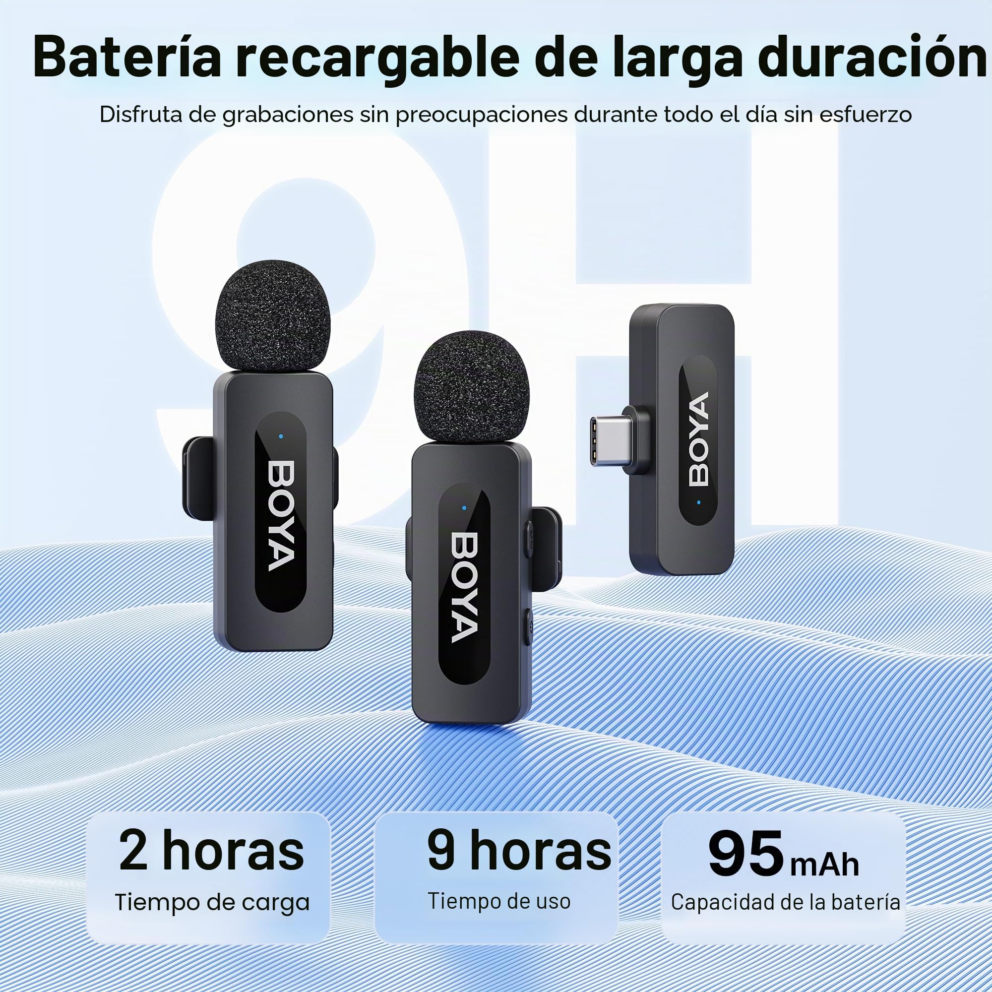 BOYA BY-V20 Microfono Inalambrico para iPhone 15/16, Android, 48KHz/16Bit, 9h de Uso, Cancelación de Ruido, USB-C Micrófono Lavalier, Modo Silencio, Micrófono de Solapa inalámbrico con Clip de 360°