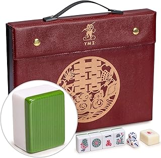 Yellow Mountain Imports Professional Chinese Mahjong Game Set - Double Happiness (Green) - with 146 Medium Size Tiles, 3 Dice and a Wind Indicator - for Chinese Style Game Play