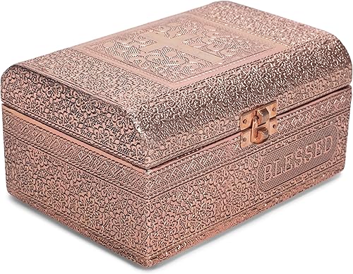 Miniatura 8 de Cottage Garden - Cofre de recuerdo con tapa redonda estampada, diseño metálico en tono cobre marroquí Tono cobre,Tono