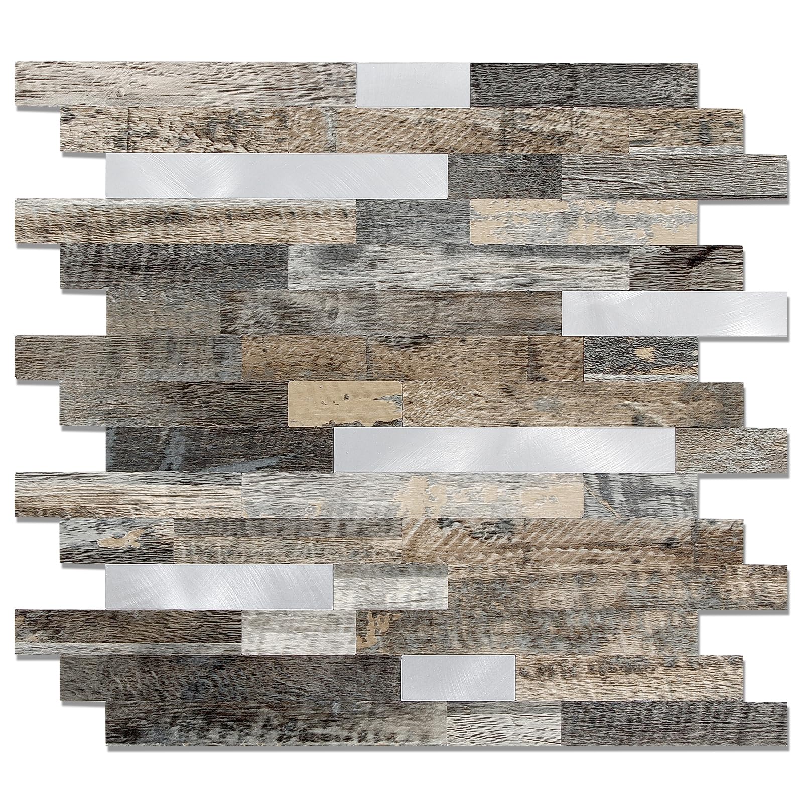 Yipscazo Peel and Stick Wood Metal Tile Backsplash, Stick on Tiles for Backsplash Kitchen Bathroom, Laundry Room, Camper