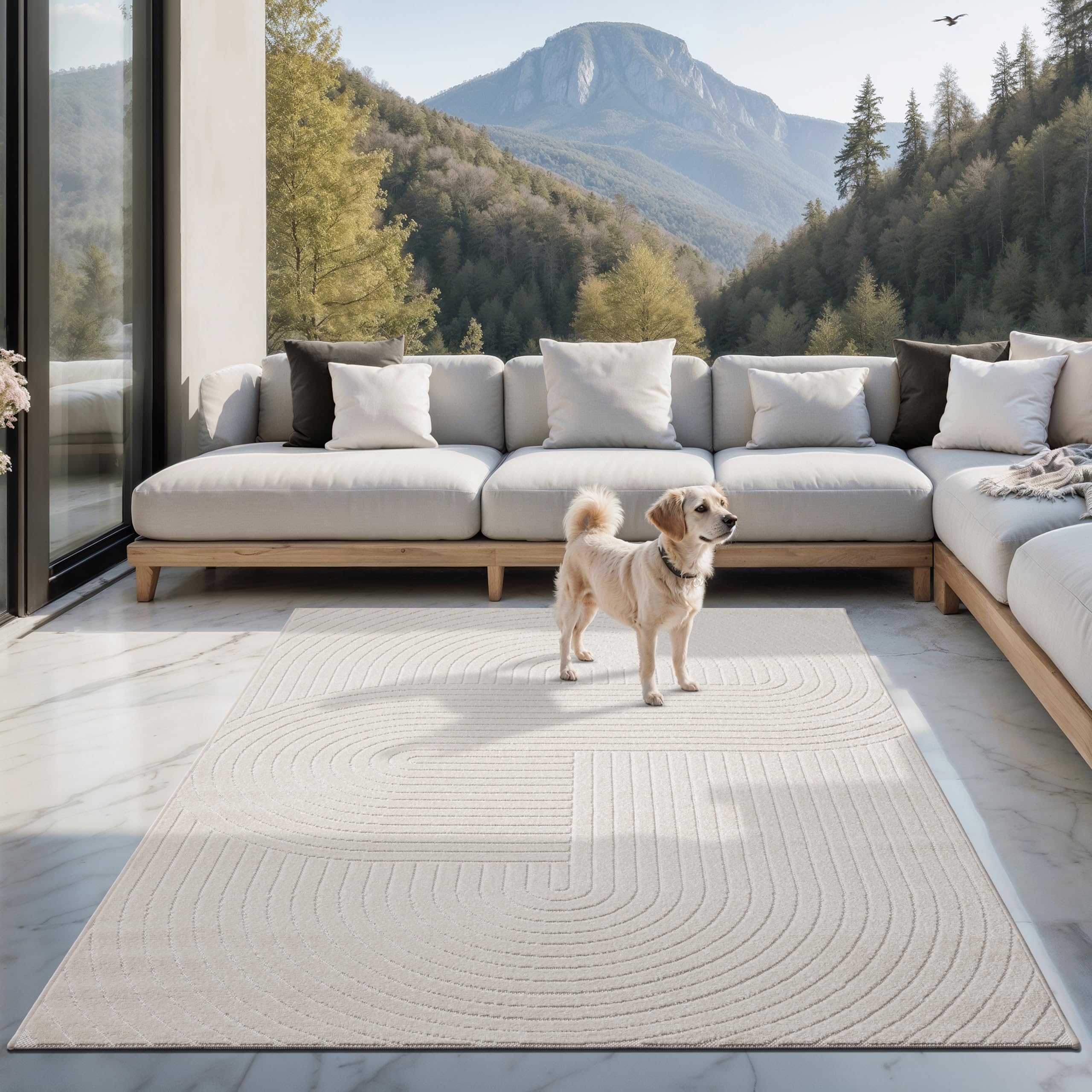 Tapis Extérieur Carpetia – Motif Fleurs 3D, Résistant, Crème Coloré, Turquie