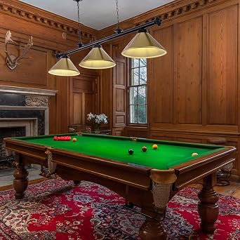 Wellmet 3 Light Pool Table Light, Industrial Hanging Light Fixtures with Metal Lamp Shades, Billiard Light Fixture for 7' 8' Pool Table, Game Room, Billiard Room, Man Cave, CHL-001-Gold-UK [Energy Class G]