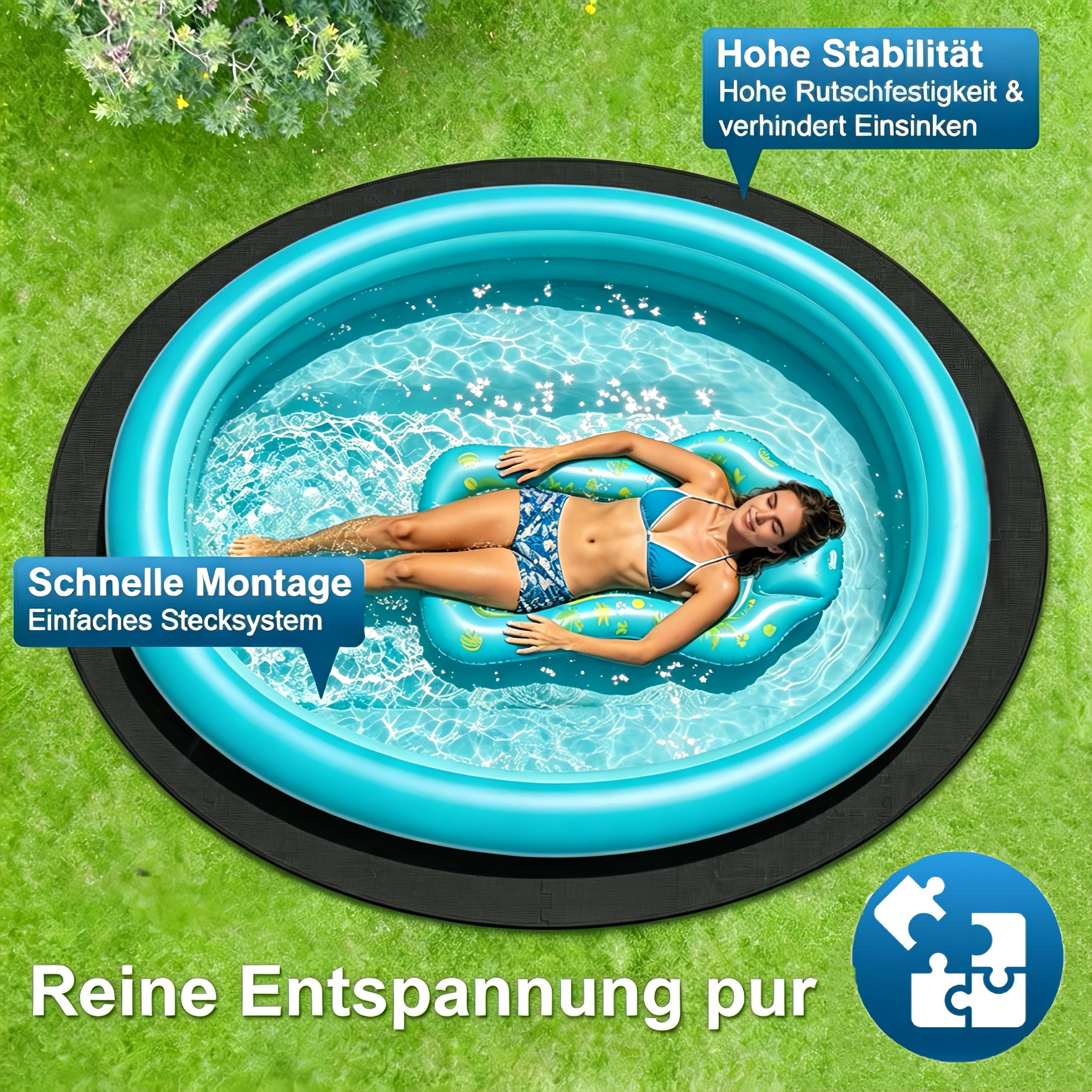 BEAUTYOVO Pool Unterlage Outdoor rund 196cm, 10mm Dicke Bodenschutz Matte für Pool/Planschbecken/Whirlpool, wasserdichte Eva Bodenschutzfolie Schwarz (3,02 m²)