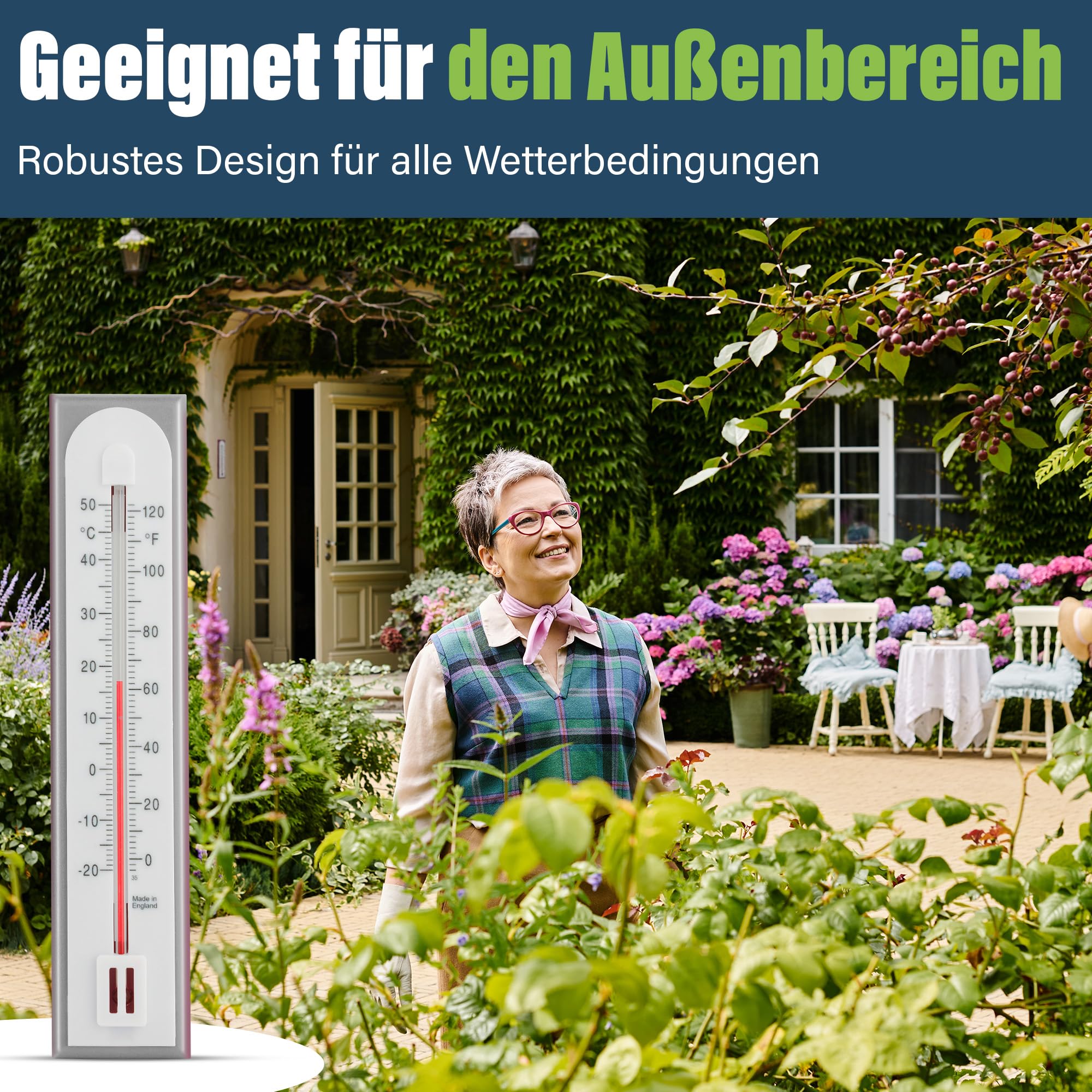 Genaues Raumthermometer Innen Analog den Einsatz als Raumtemperatur Messgerät im Heimbüro, Garten oder Gewächshaus, einfach an der Wand Zimmer Thermometer zu montieren, für drinnen und draußen