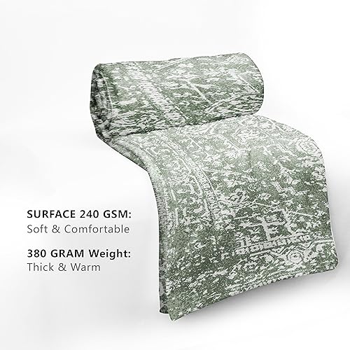 Miniatura 6 de Manta bohemia verde salvia, franela suave, ligera, retro, bohemia, acogedora, cálida, vintage, geométrica, azteca, para todas las estaciones,