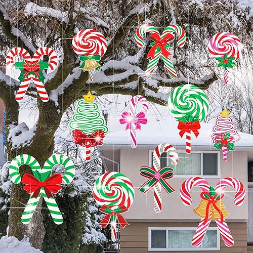 12 piezas de decoraciones de Navidad grandes para patio, decoración de césped al aire libre, adornos de piruleta, adornos de bastón de caramelo,