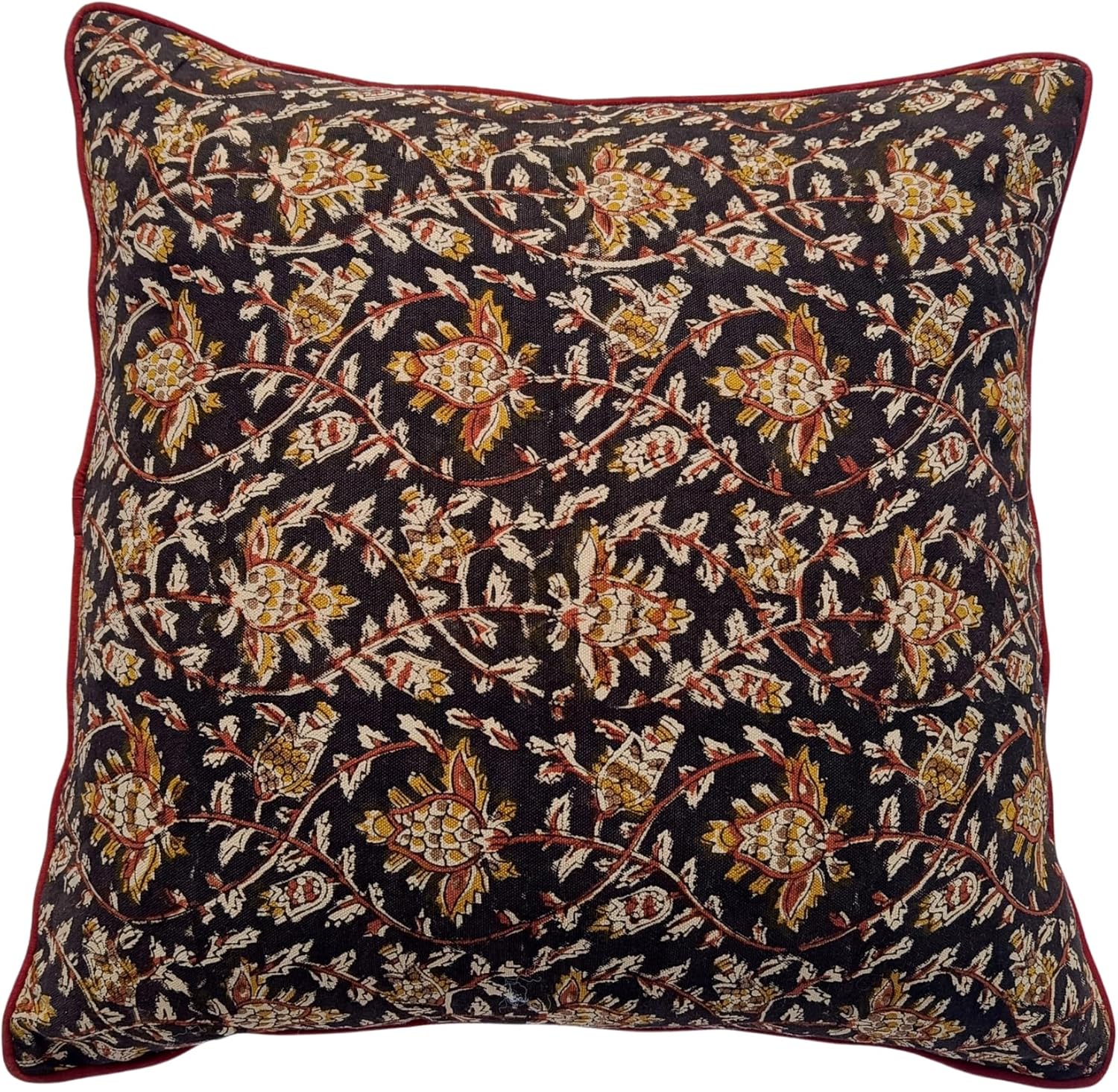 Trade Star Pure Cotton Canvas Pillow Cover with Piping Beautiful Hand Block Print Premium Quality Square Cushion Case for Home Decor (20X20 INCHES (Piping))