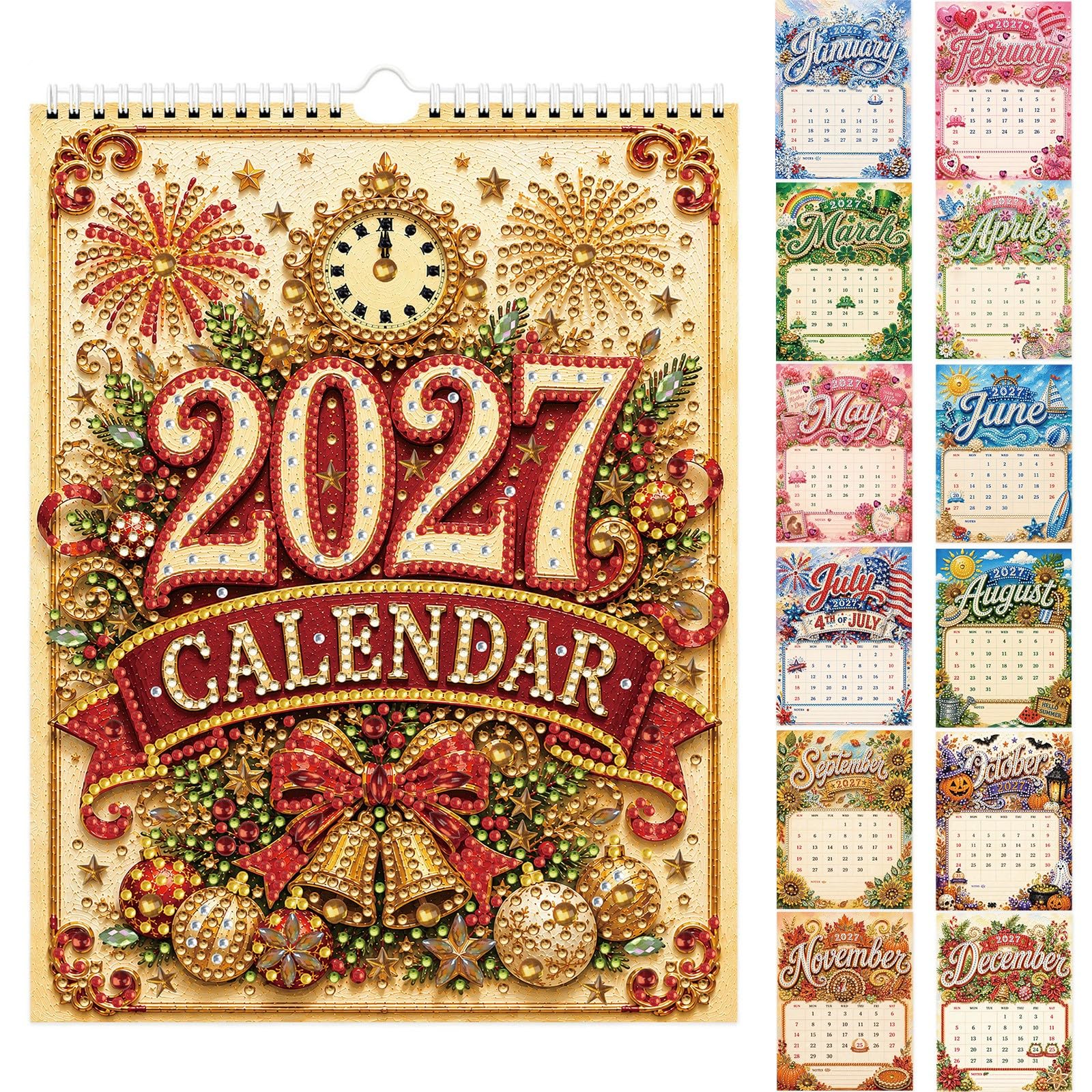 Diamond Art Painting 2027 Wall Calendar, DIY 12 Months Hanging Wall Calendar Perfect For Home, Office 23 x 17 cm Single-Sided-01-2027