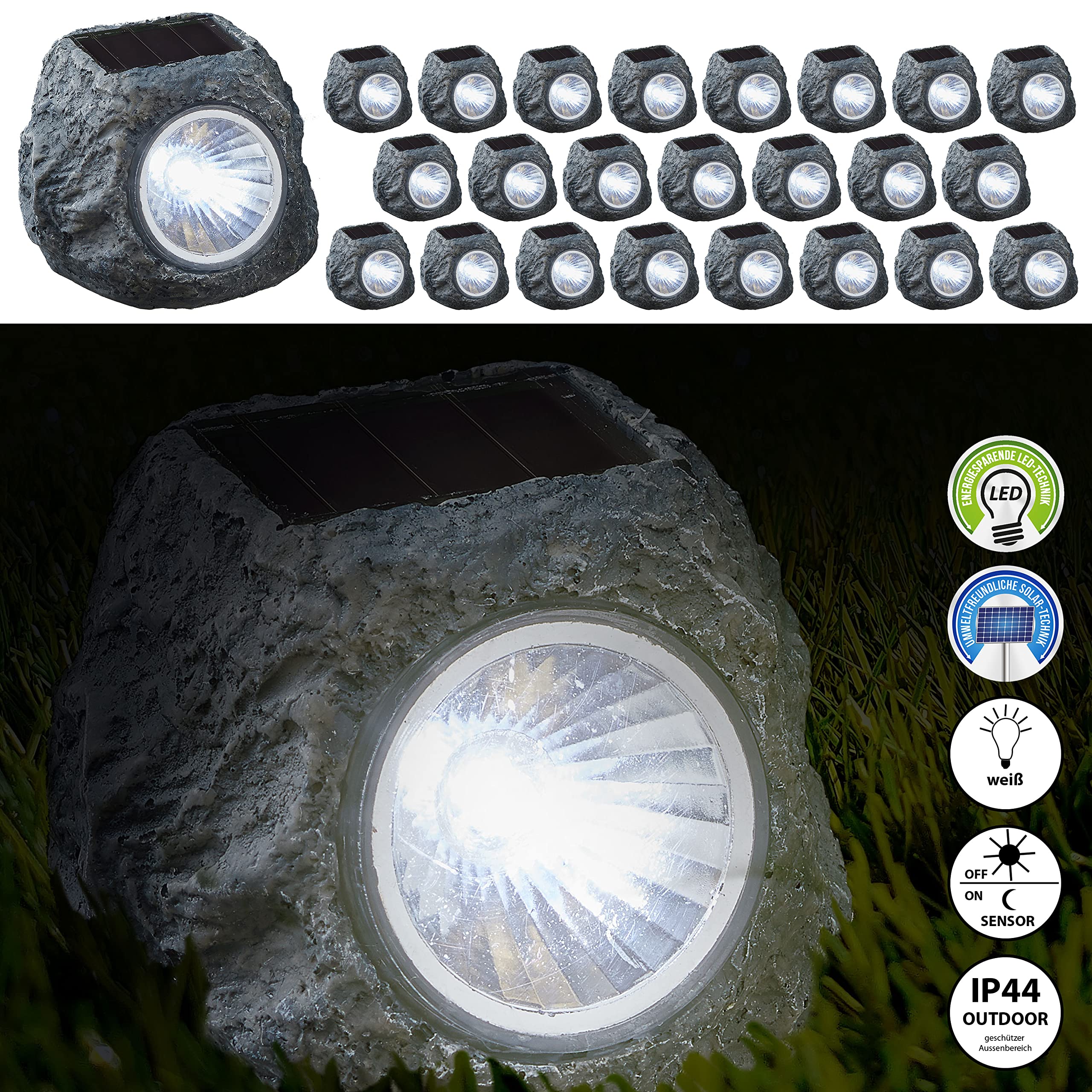 24 x Solarleuchte "Stein" LED Solar Garten Wegleuchte Beleuchtung Lampen 6,5 x 6 x 5 cm (24 x Solarleuchte)