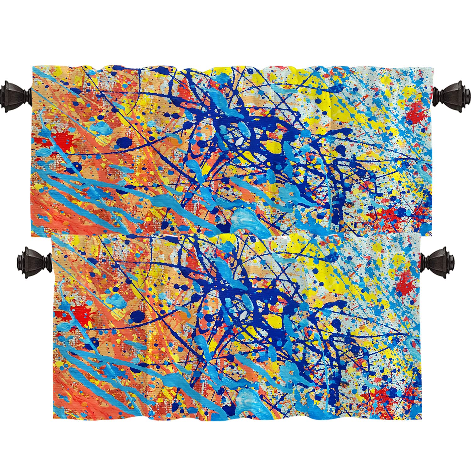 Shrahala Multicolor Modern Oil Paint Kitchen Valances, Abstract Half Window Curtain Window Treatment Multilayer Polyester Blackout for Living Room Bathroom 2 Pack 52 x 16 in — image 1