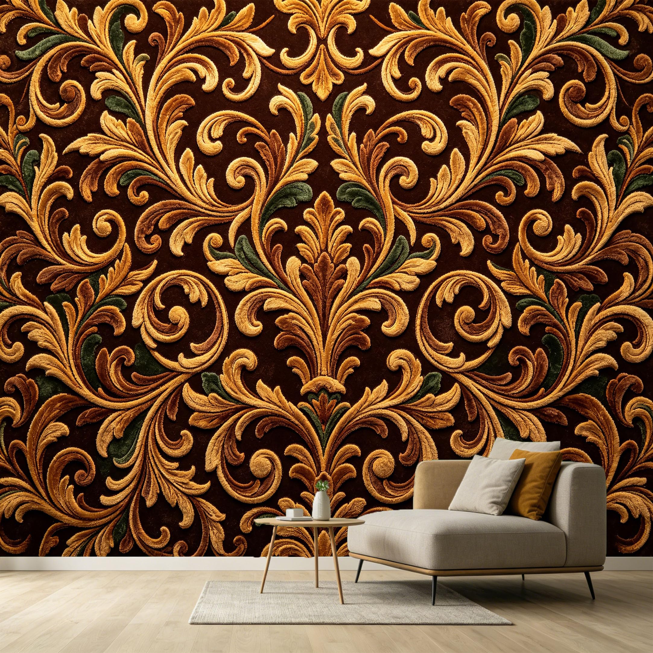 Custom Size Wall Murals Vintage Damask Scroll Pattern Textured Neoclassical Art SelfAdhesive Wall Fabric Removable Large Wallpaper for Photo Living Room Interior Decor