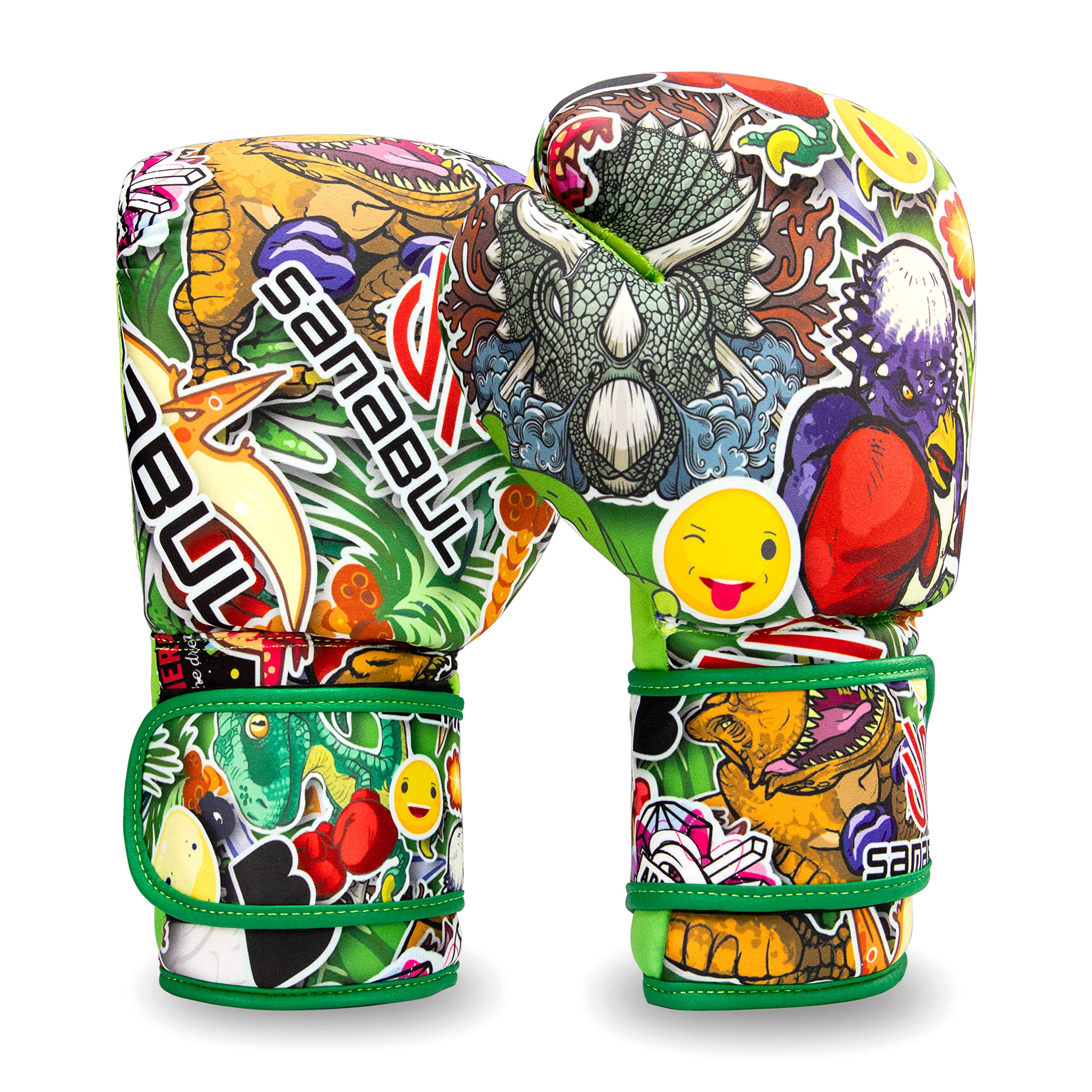 Sanabul Sticker Bomb Guantes de Entrenamiento de Boxeo para Adultos, 12 OZ, Dino Jungle