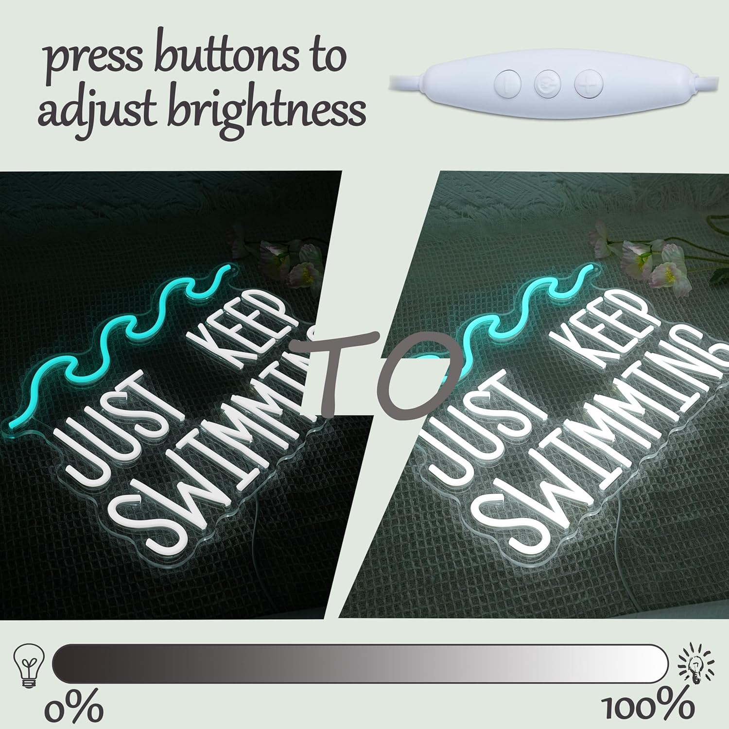 Just Keep Swimming Neon Sign USB Powered Motivational Swimming Pool Decor Neon Light Ice Blue Wave LED Light Up Sign for Wall Decor Classroom Room