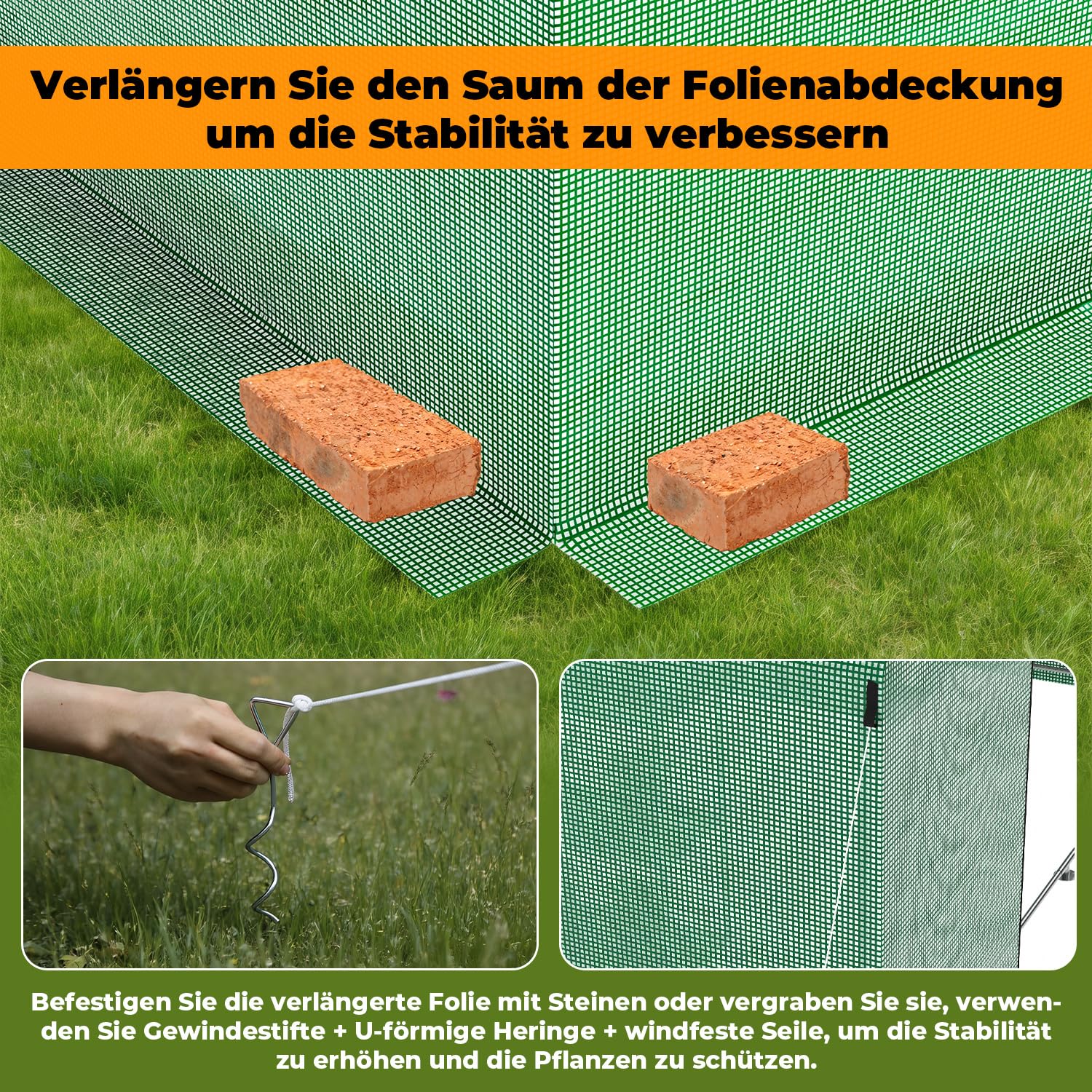 Stabilna szklarnia foliowa, 300 x 600 x 200 cm, 140 g/㎡, z drzwiami i 6 oknami, szklarnia foliowa, stal ocynkowana PE, tunel foliowy do ochrony roślin, zielona