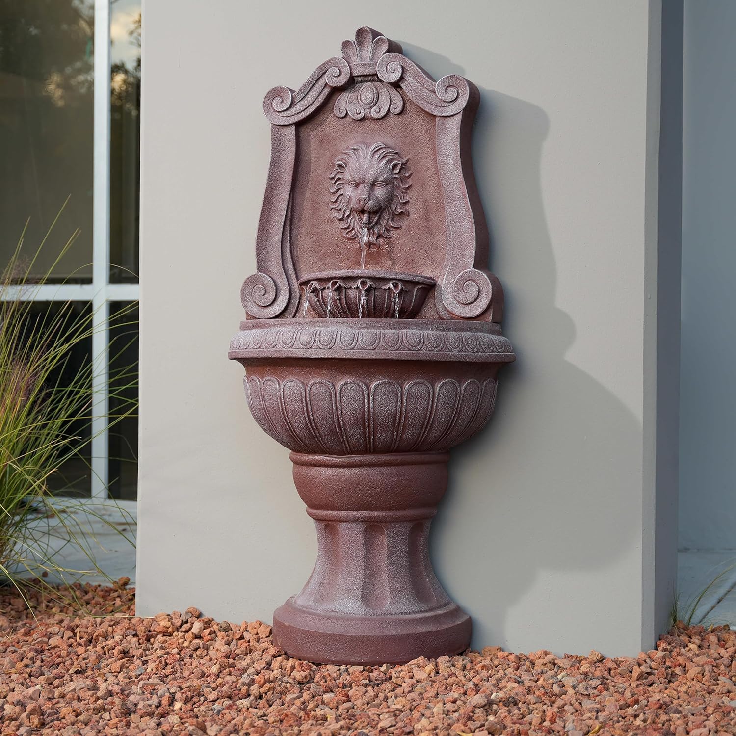 XBrand 52.4" Sandstone Lion Head Floor Fountain