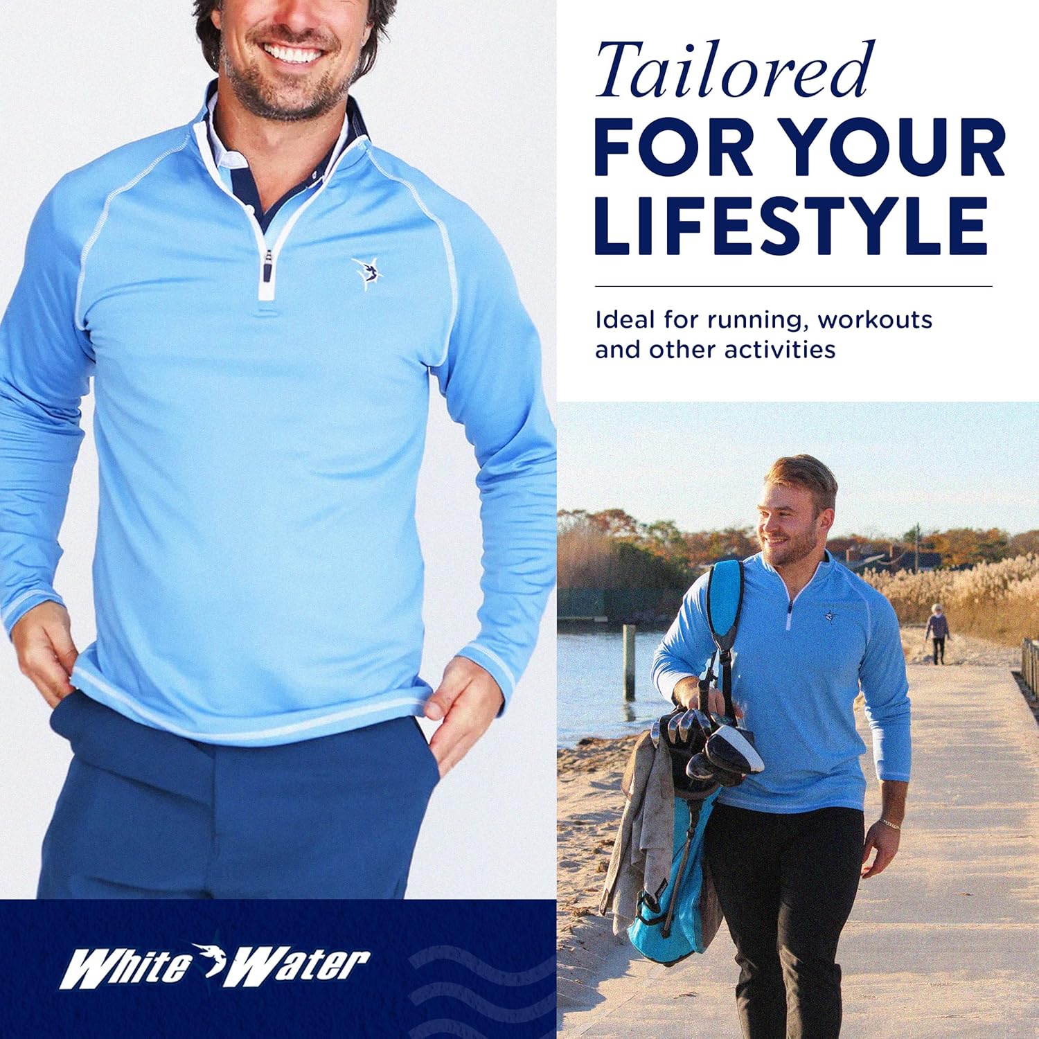 White Water Life New Harbor Mens 1/4 Zip Pullover – Ultra-Soft Brushed Stretch Performance Long Sleeve Golf Shirt Men - Image 4