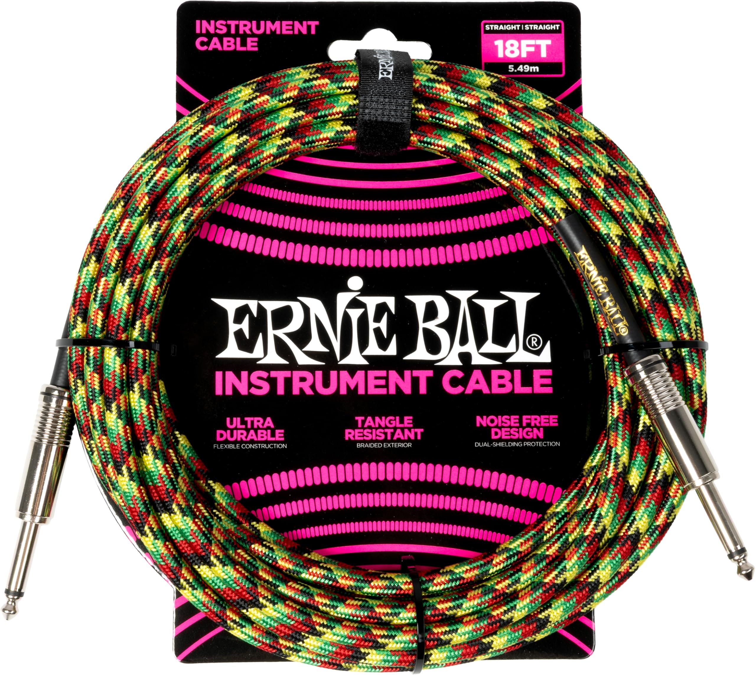 Ernie Ball Braided Instrument Cable Straight/Straight 18ft - Good Vibrations (P06482)